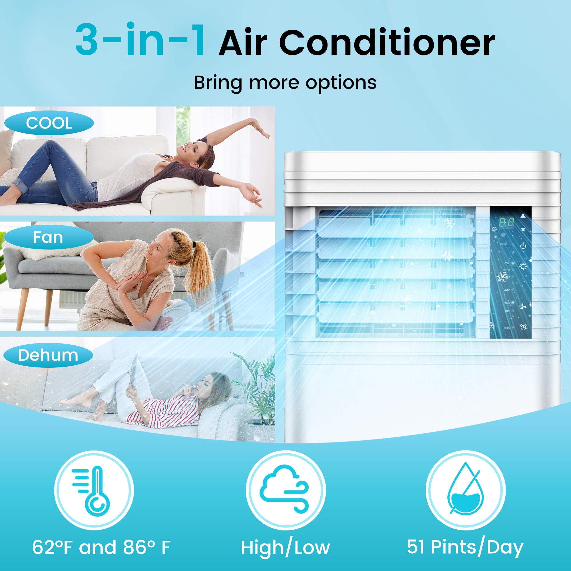 Auseo 8,000 BTU Portable Air Conditioner, Efficient Cooling for Rooms up to 450 Sq. Ft. with Remote Control and Sleep Mode (White) ynhhx