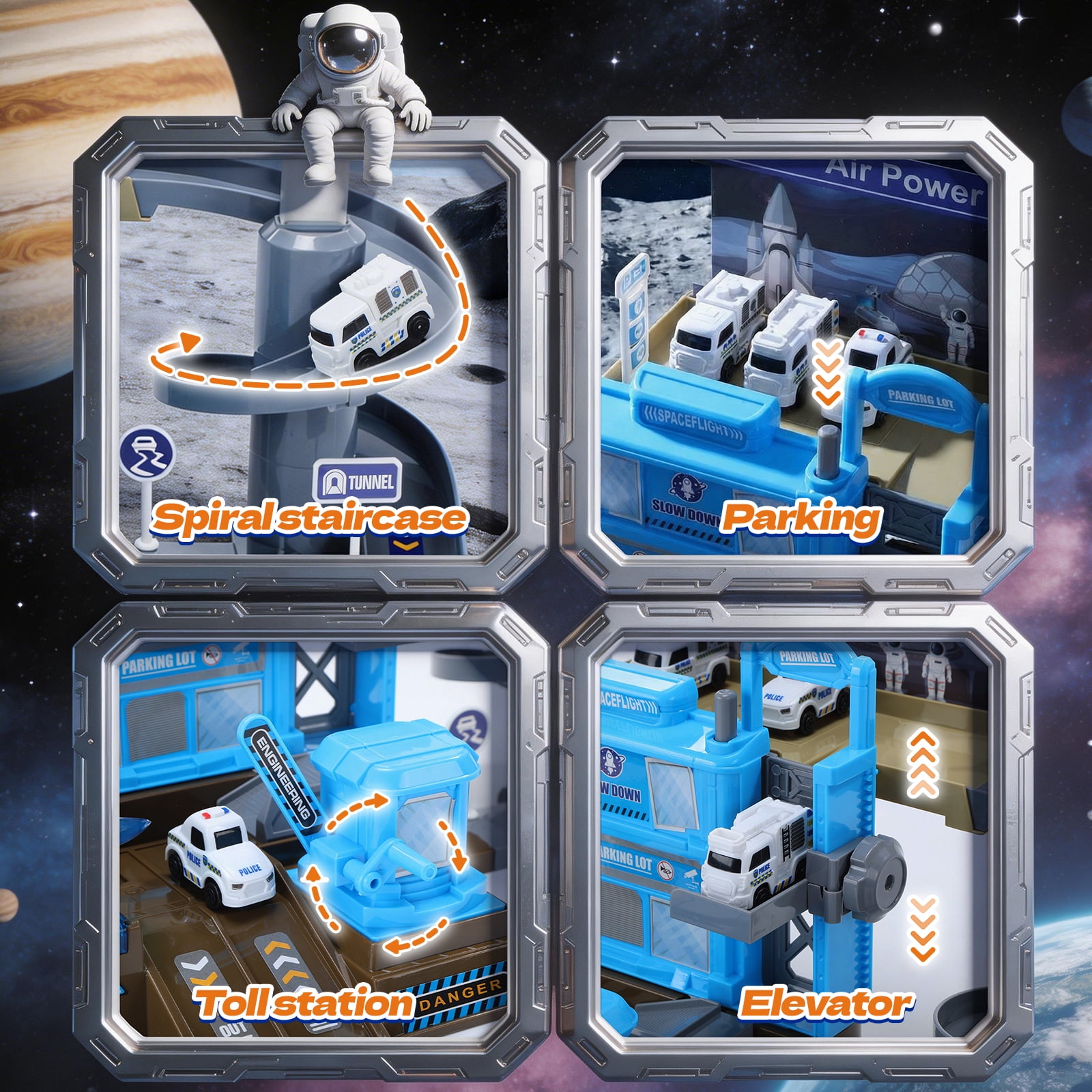 WEFONE Space Shuttle Building Toy Set with 3 Cars, Helicopter, and Rocket (Multi-Color, 6-Piece Set) 7yry9