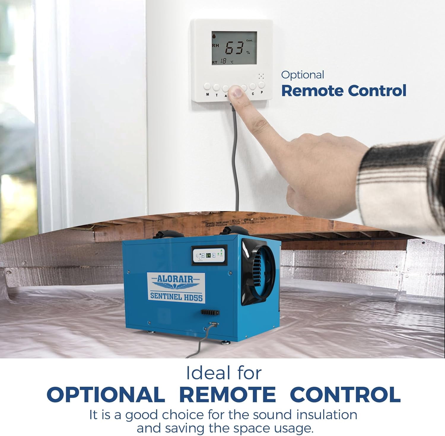 AlorAir Commercial Dehumidifier 113 Pint, Compact Portable Unit for Crawl Spaces and Basements (Blue, 19.2x12.2x13.3 in) wz9na