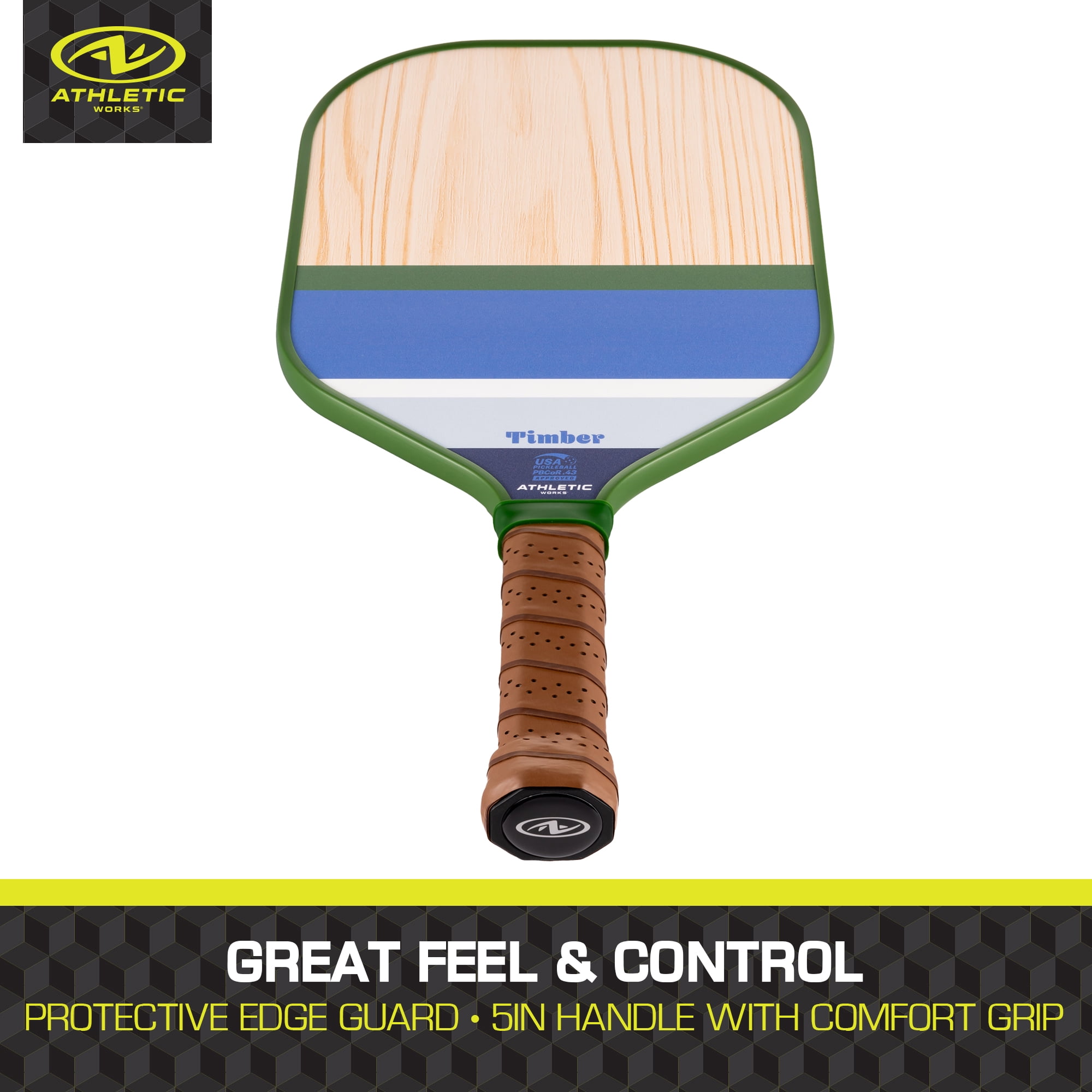 Athletic Works Timber Wooden Pickleball Paddle (Blue, 15.5 in) 2io4b