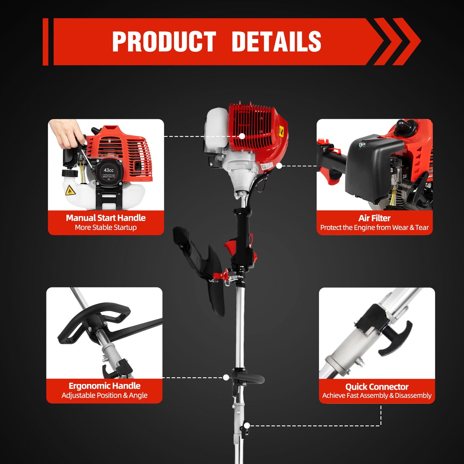 Miumaeov 2-Stroke Pole Chainsaw with Adjustable Handle and 12-in Guide Bar (Silver, 43cc Engine) 9rycl