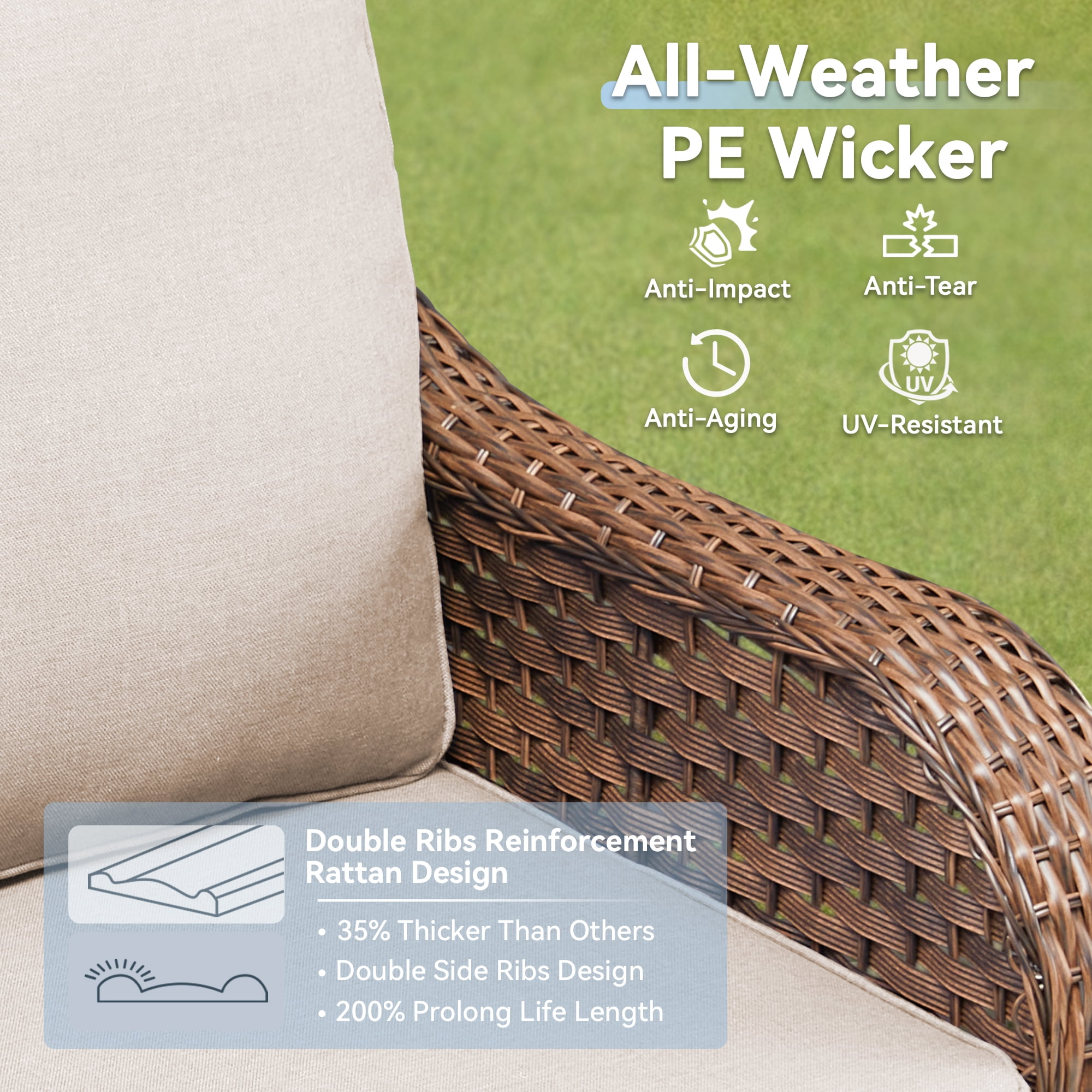 Arnahaishe 3-Piece Outdoor Wicker Patio Bistro Set, Swivel Rocker Chairs with Side Table (Beige, 3-Piece Set) mpihr