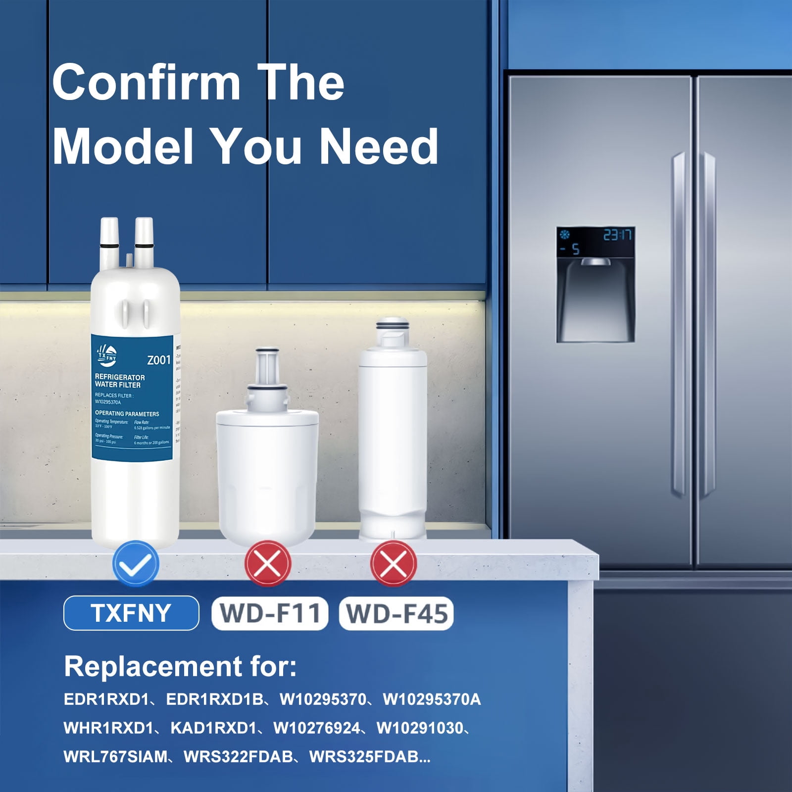 TXFNY Refrigerator Water Filter Replacement for Whirlpool Filter 1 (Compatible with EDR1RXD1, W10295370, 1 Pack) aylmy