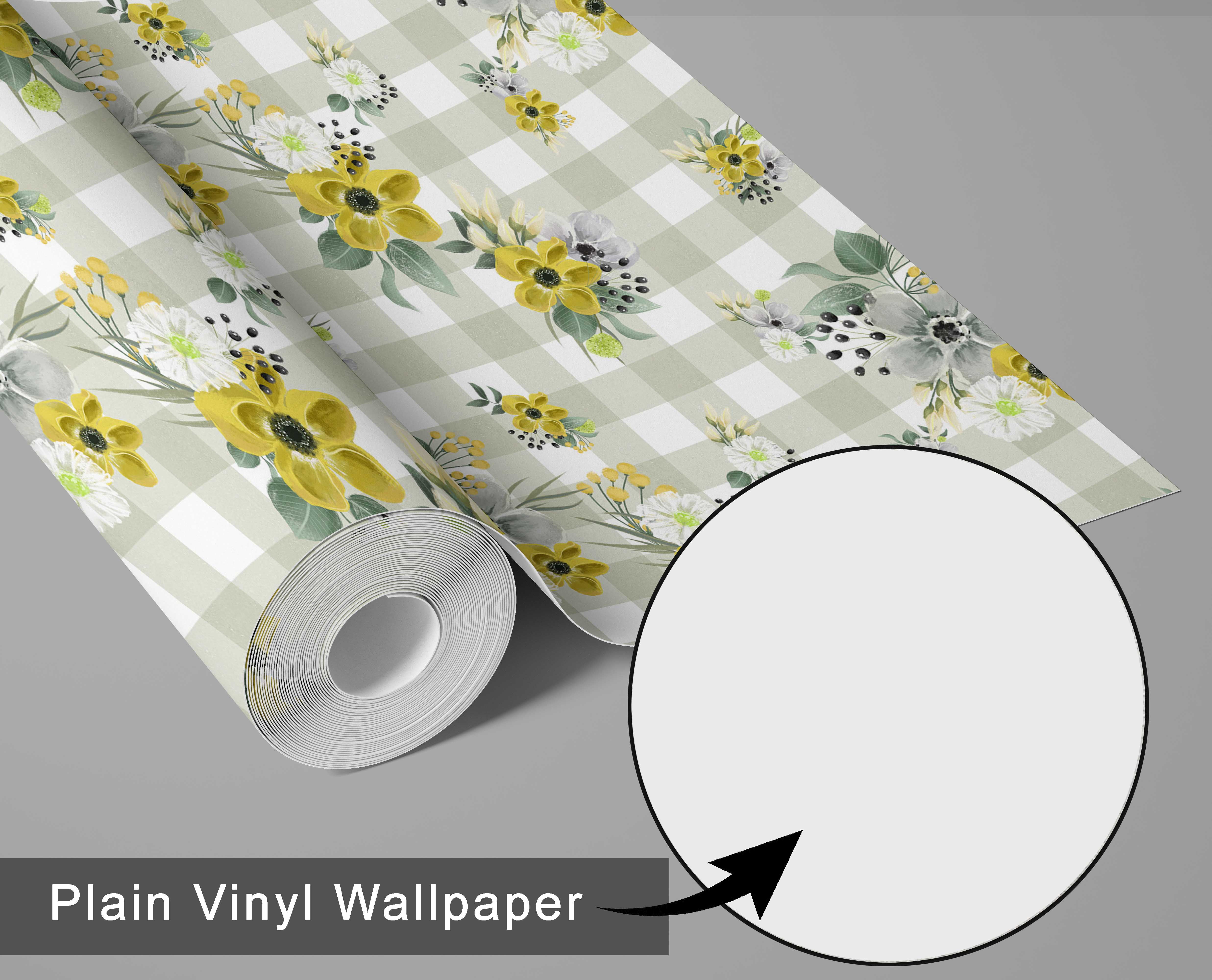 S4Sassy Floral Plaid Wallpaper Self-Adhesive Vinyl Wall Covering (Yellow, 25 in x 120 in) ysau0