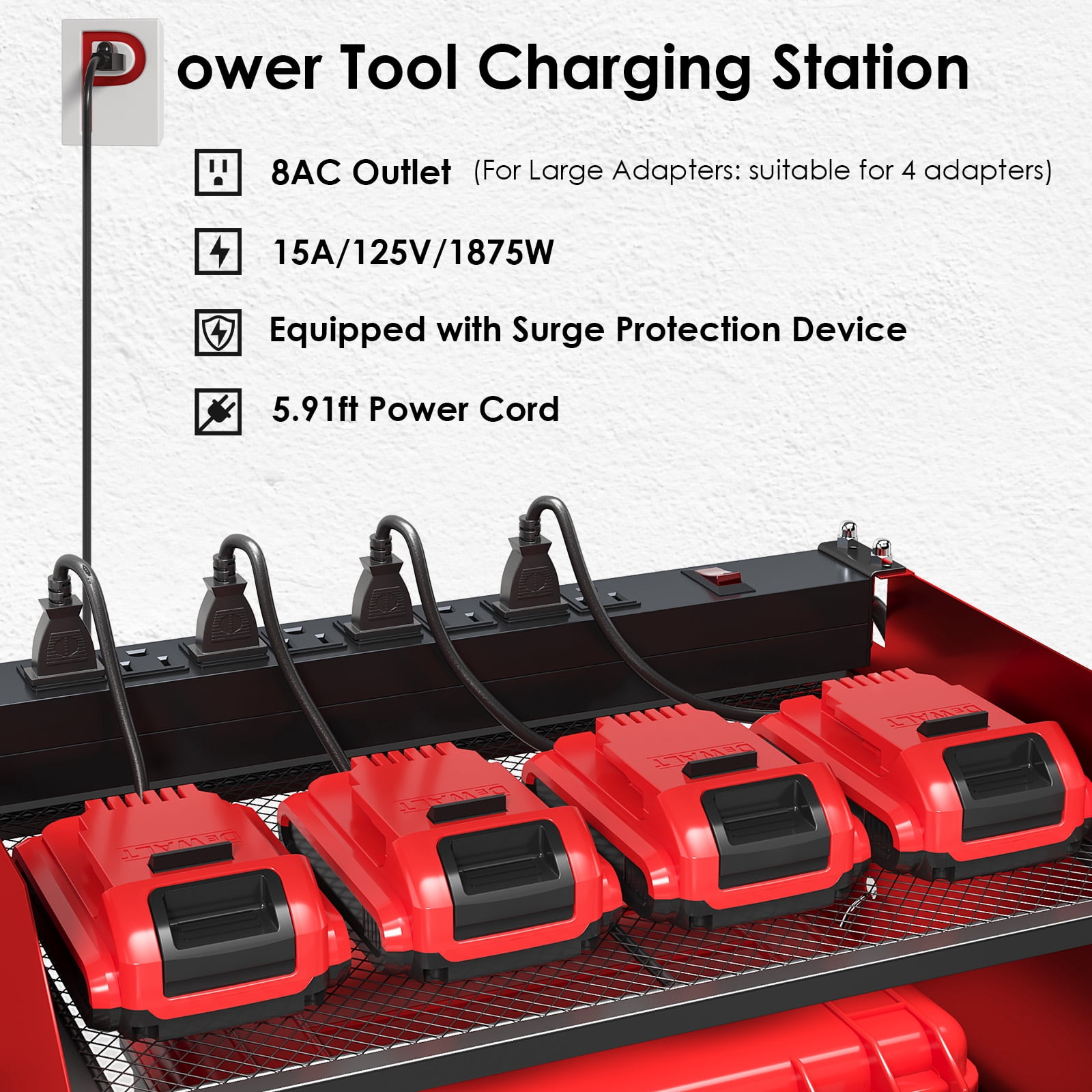TLGREEN Power Tool Organizer Wall Mount with Charging Station (Red, 16.3 in x 9.1 in x 12 in) jslkt