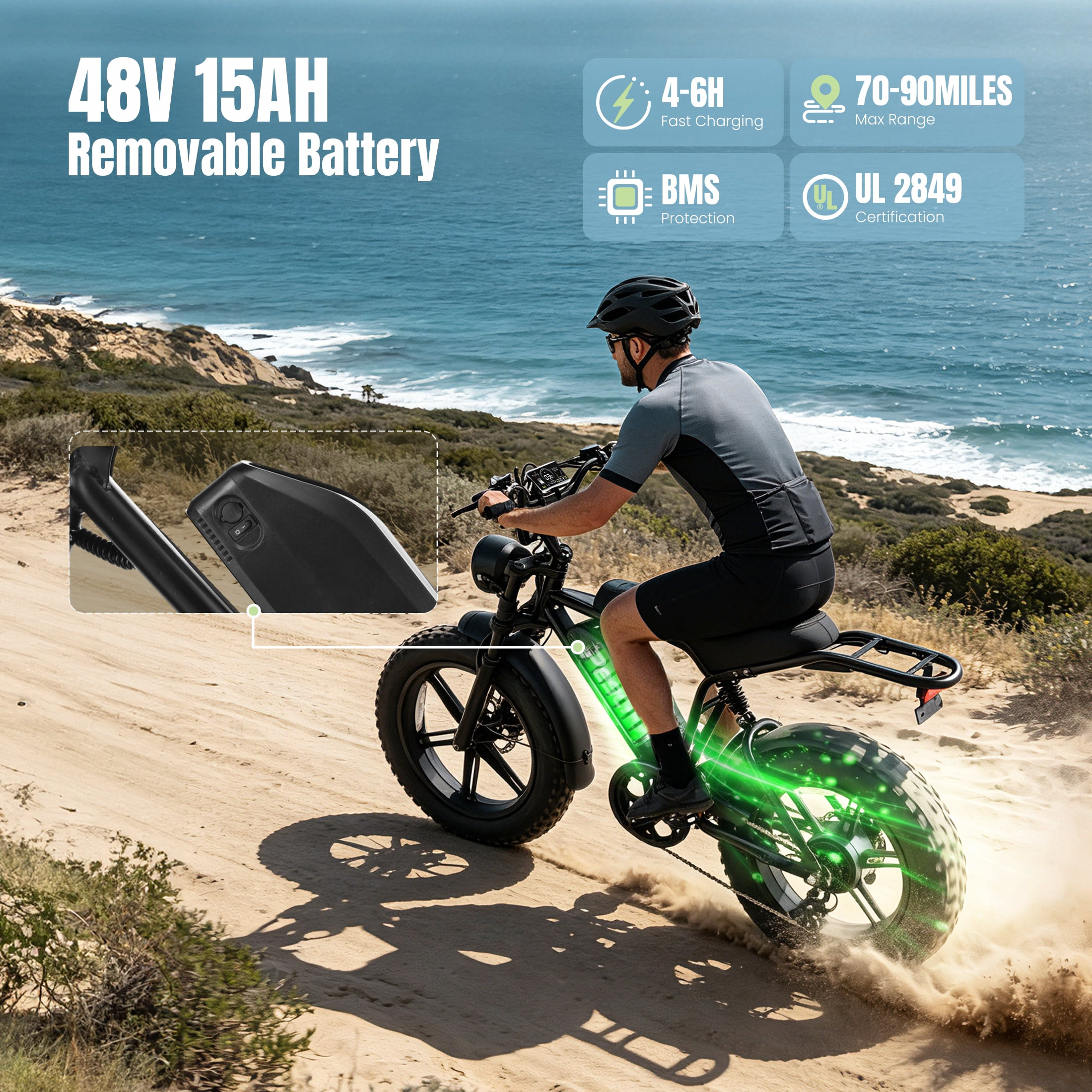 PESCROA Electric Mountain Bike, 1500W Motor Fat Tire E-Bike for Adults, 7-Speed Commuter Bicycle (Black, 20 in) vzp8q