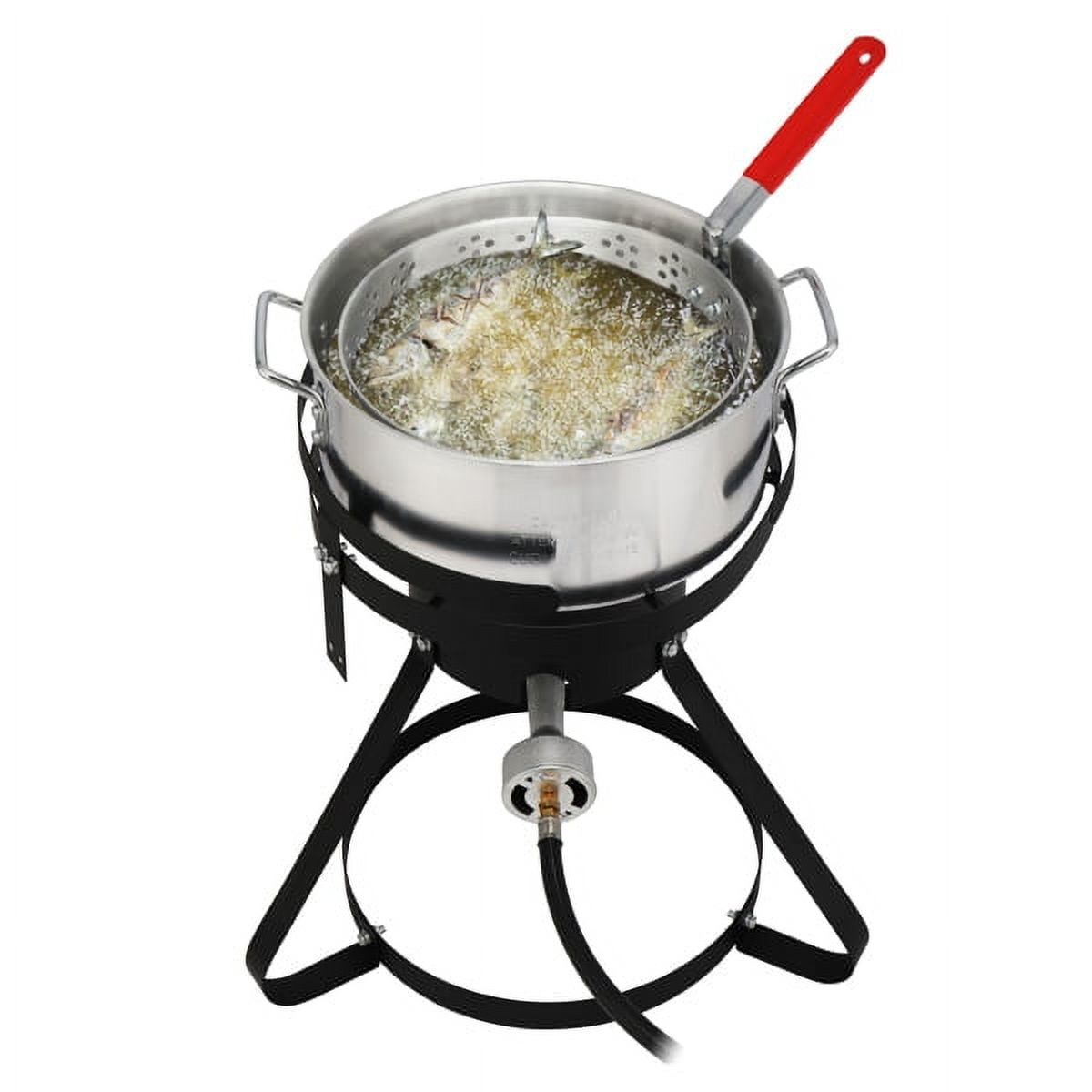 AMEEL Outdoor Gas Fryer Cooking Station with 30qt and 10qt Pots (Black, 13 in x 32 in) o1q1e