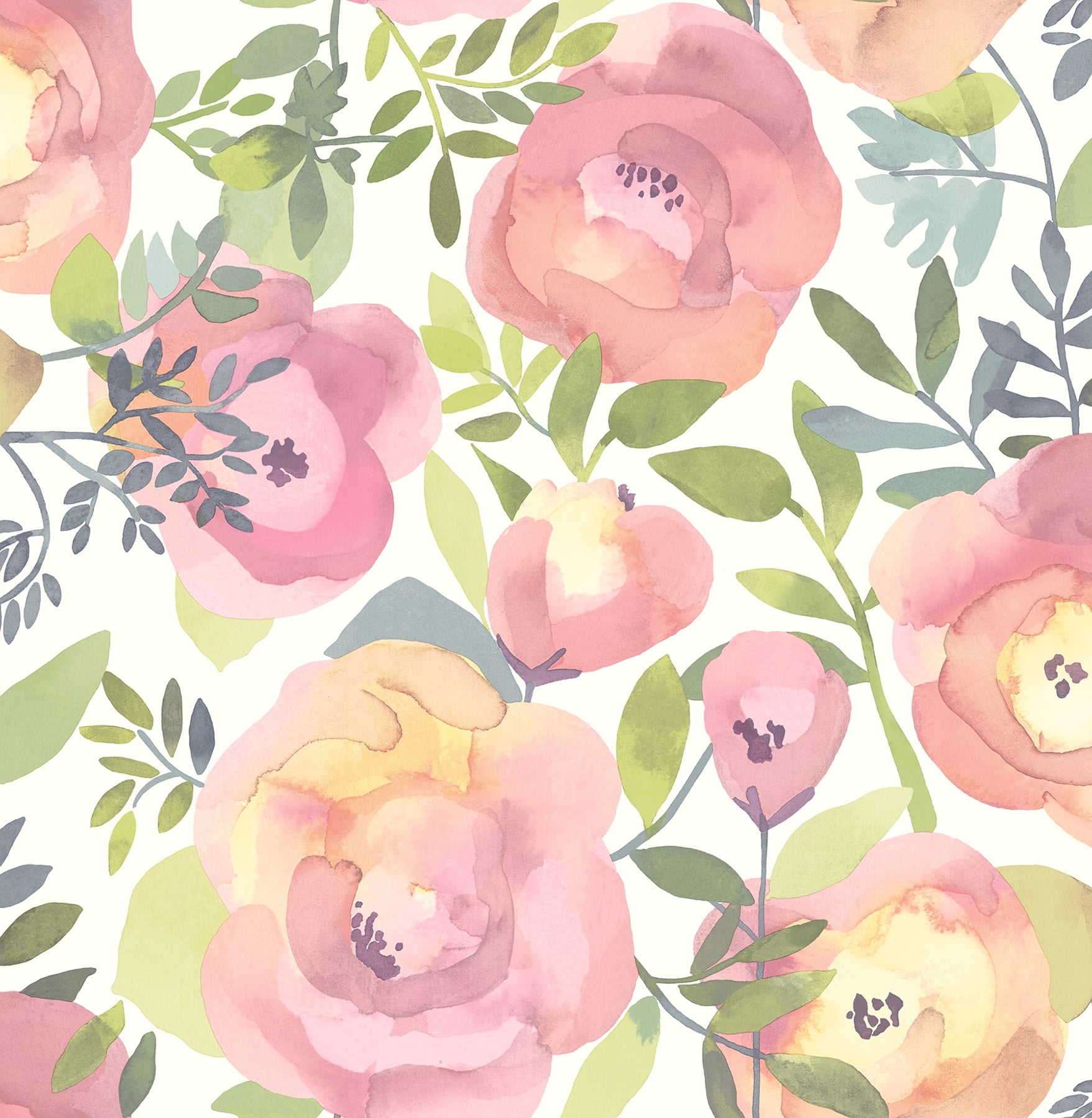NuWallpaper Peachy Keen Floral Peel and Stick Wallpaper (Pink, 20.8 in x 216 in) 4jc22