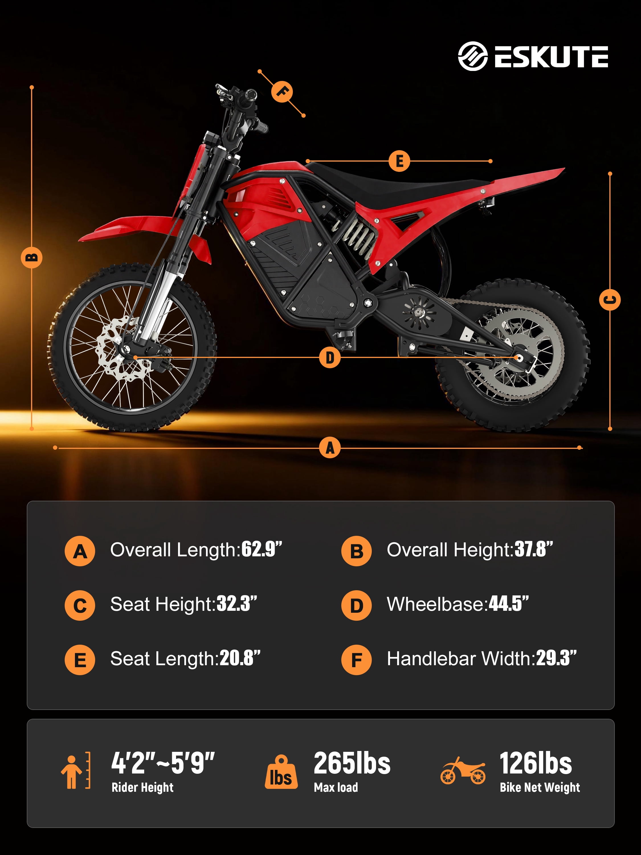 Elecby Novamini Electric Dirt Bike for Teens & Adults, 3500W Mid-Drive Motor, 38 MPH Off-Road E-Bike, Hydraulic Dual Shock Suspension (Red, 14 in/12 in) tiamu