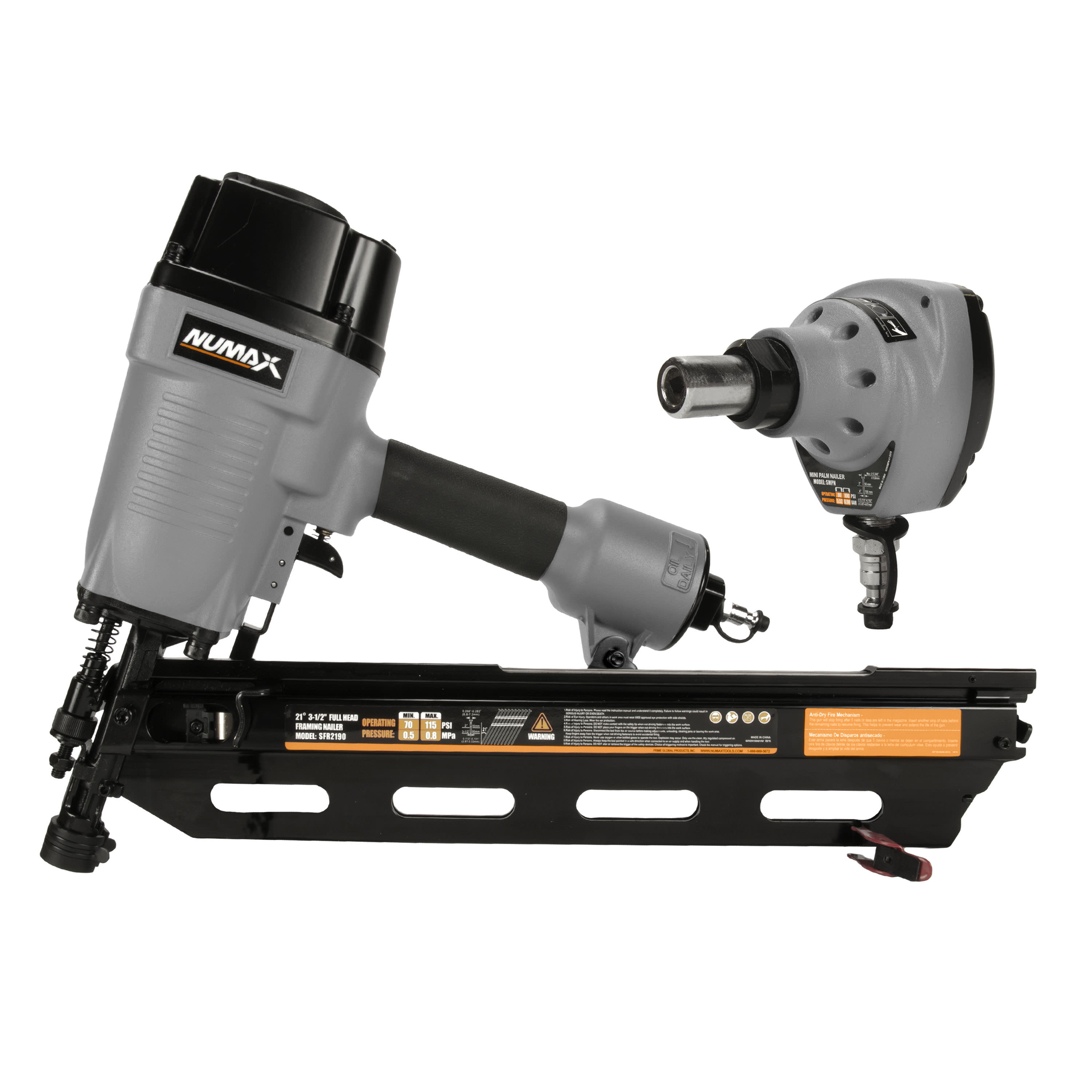 NuMax Pneumatic 21 Degree Framing Nailer and Mini Palm Nailer Kit (Black, 2-Piece Set) nz03u