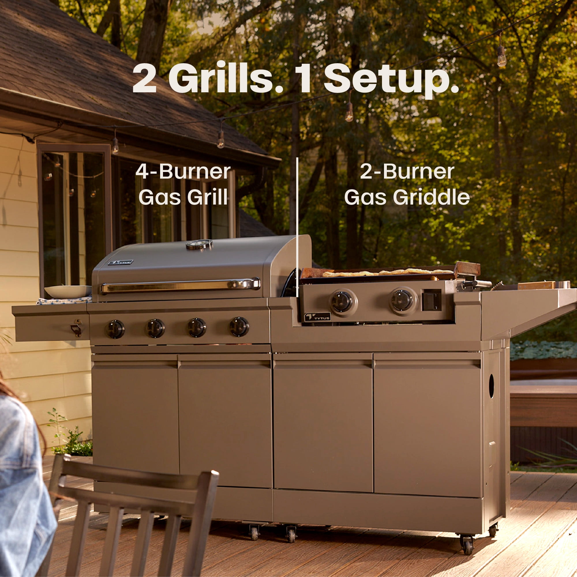TYTUS Modular Duo 4-Burner Gas Grill and 2-Burner Gas Griddle Station with Light and Cover (Grey) so82u