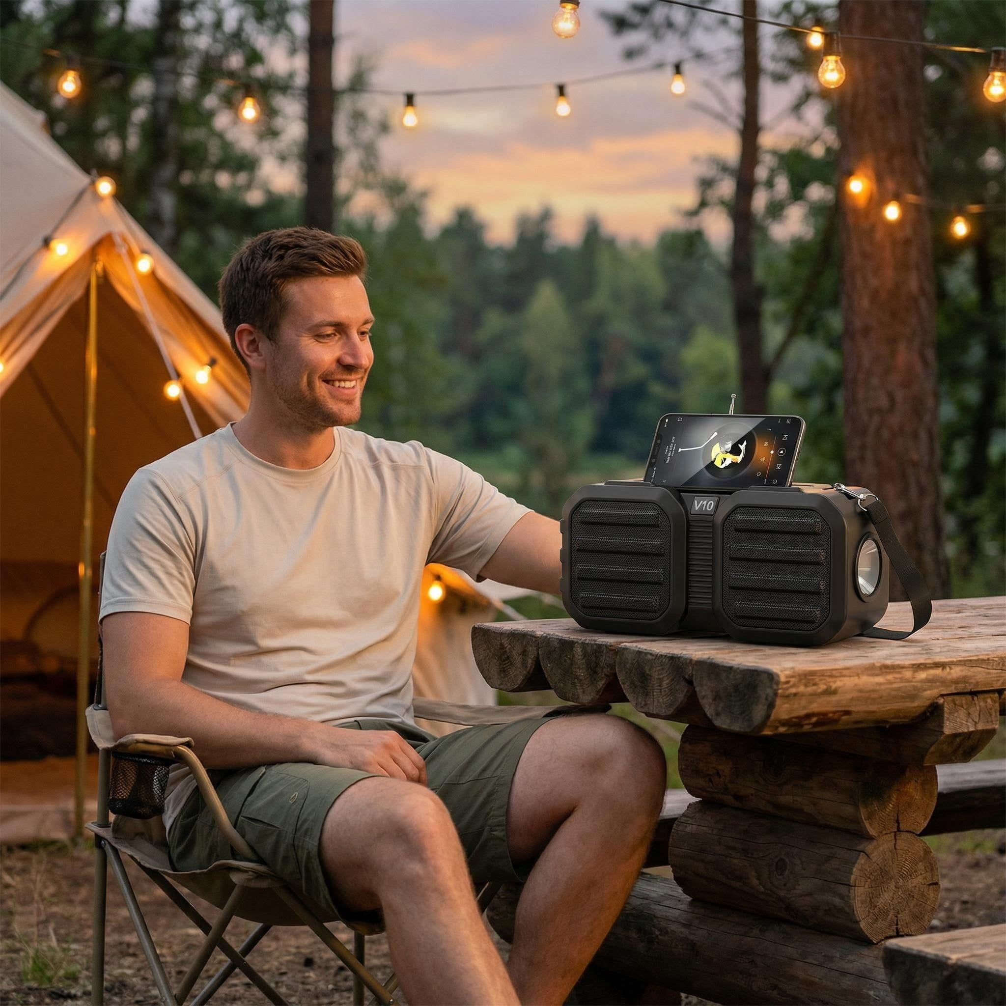 MiracDan Portable Outdoor Bluetooth Speaker with Solar Charging, Subwoofer, and LED Flashlight (Black, 80W) jqm48