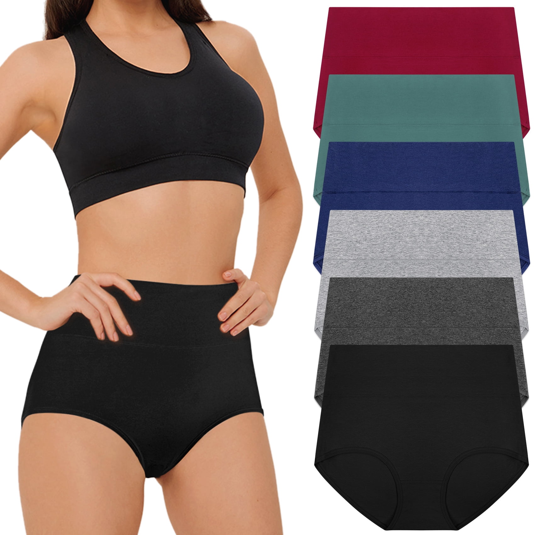 Loritta Womens Cotton High Waisted Briefs Full Coverage Underwear (Assorted, 6 Pack) n1629