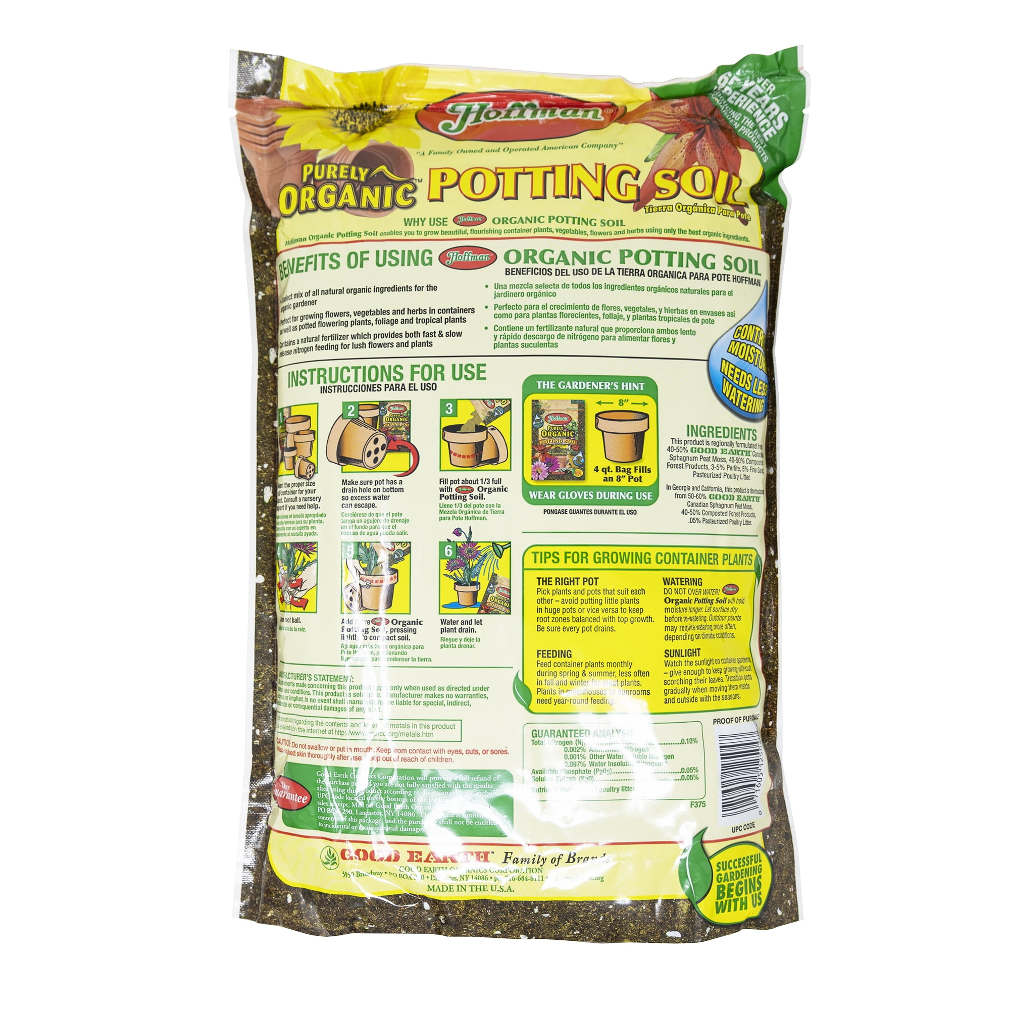 Hoffman Organic Potting Soil Plus, Nutrient-Rich Indoor and Outdoor Plant Mix (4 qt) hizcf