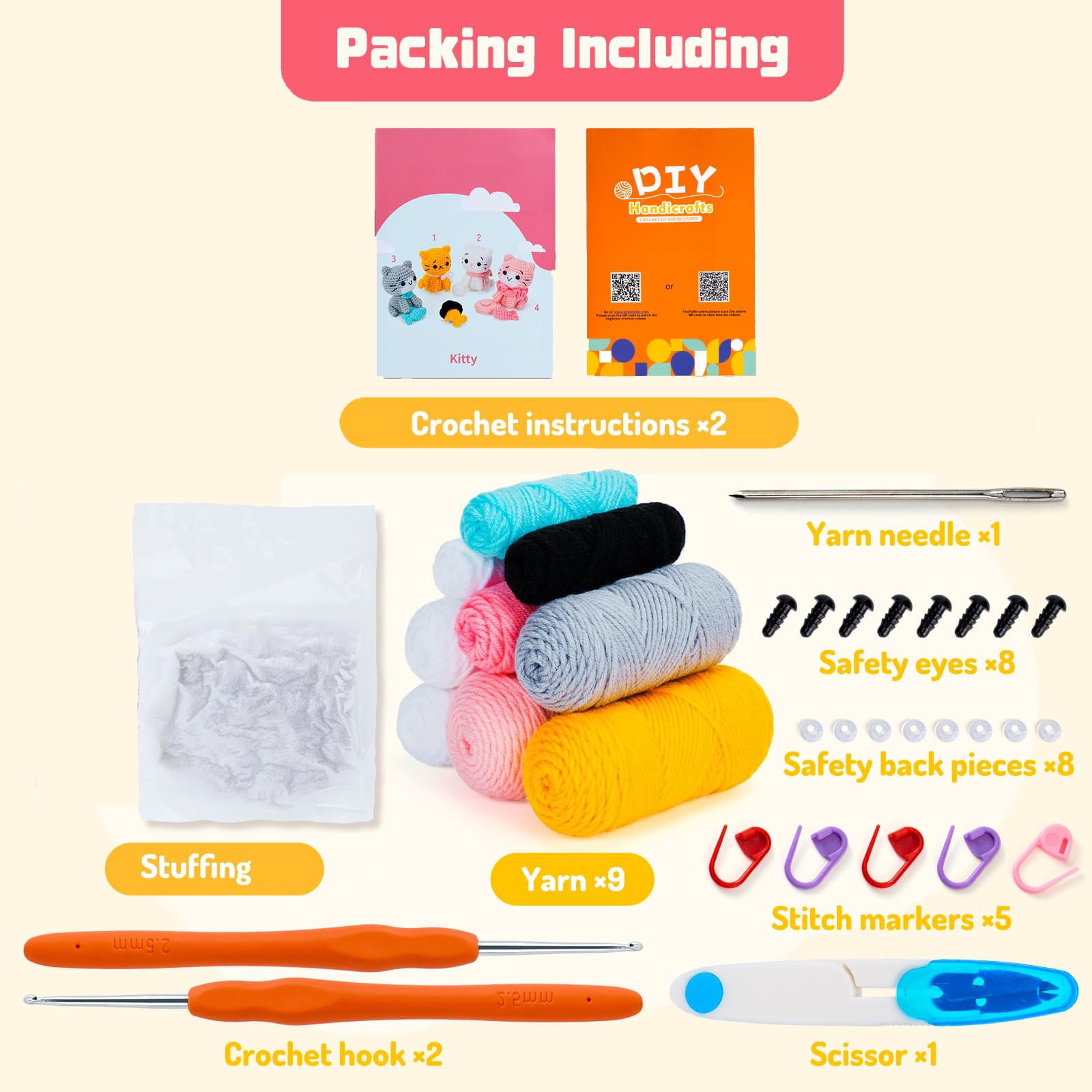Generic Crochet Kit for Beginners (4 Cats DIY Craft Knitting Set, Multi-Color, 1 Set) fh3e3