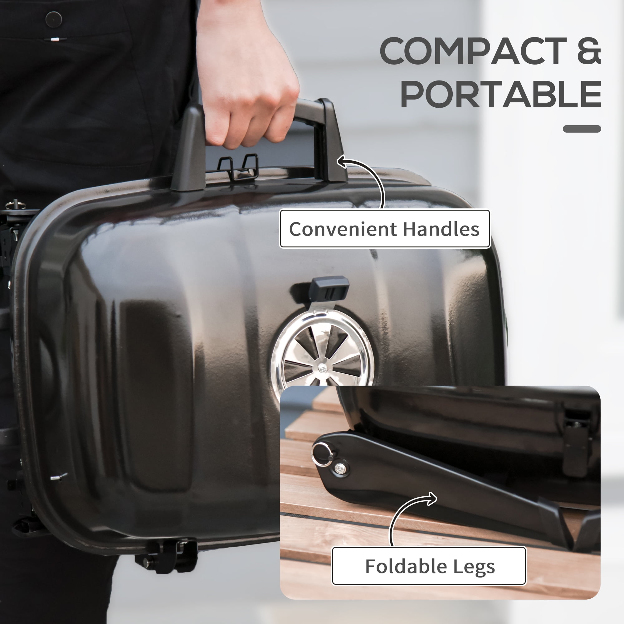 Outsunny Portable Charcoal Grill, Outdoor BBQ Cooking Stove with Folding Legs and Vent (Black, 23.25 in x 17 in x 14.25 in) tvf3d