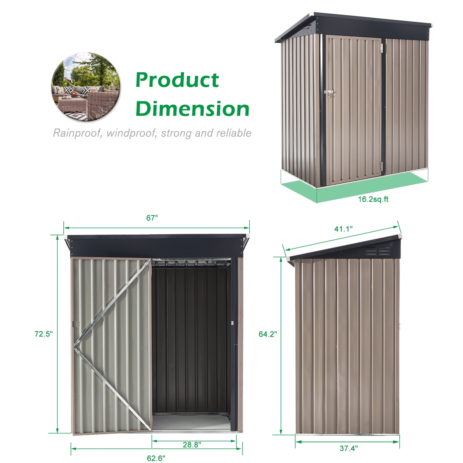 AECOJOY Outdoor Storage Shed Waterproof Horizontal Cabinet for Trash Bins and Bicycles (Brown, 46 cu ft) 6ic0q