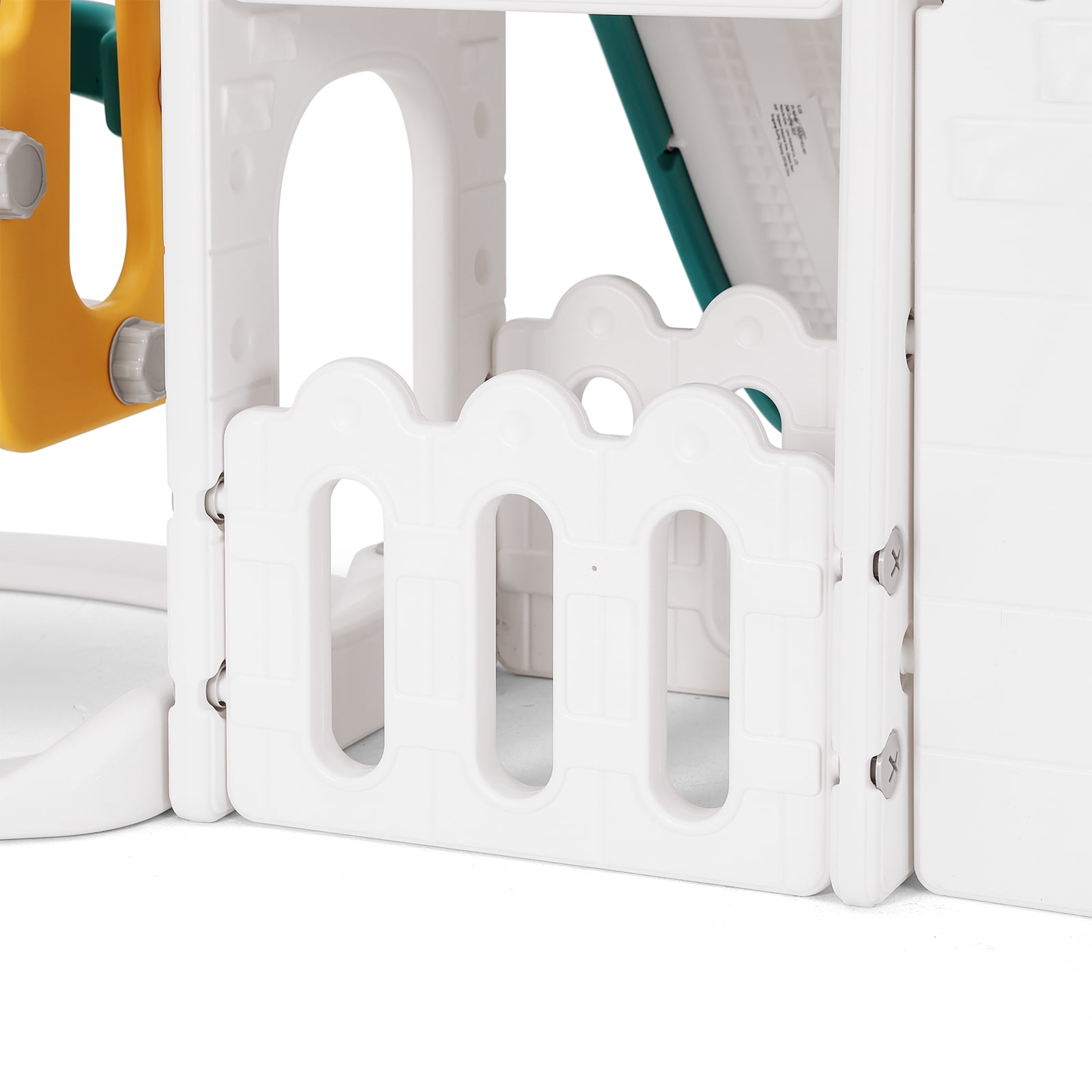 Joyldias 10-in-1 Toddler Slide and Swing Playset with Playhouse and Basketball Hoop (Green, Yellow, White) aeisf