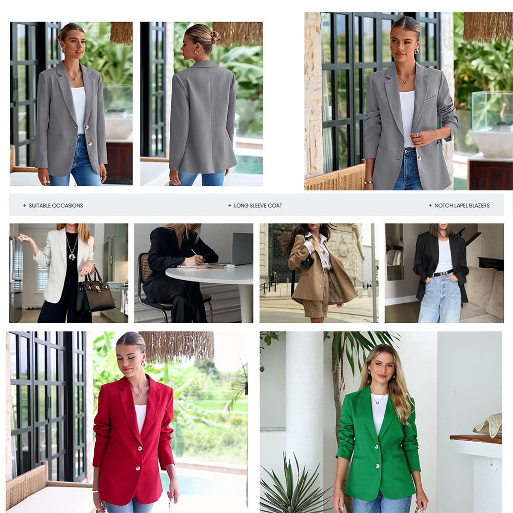 PRETTYGARDEN Women's Business Casual Blazer Open Front Long Sleeve Suit Jacket with Pockets (Beige, XL) 9tss9