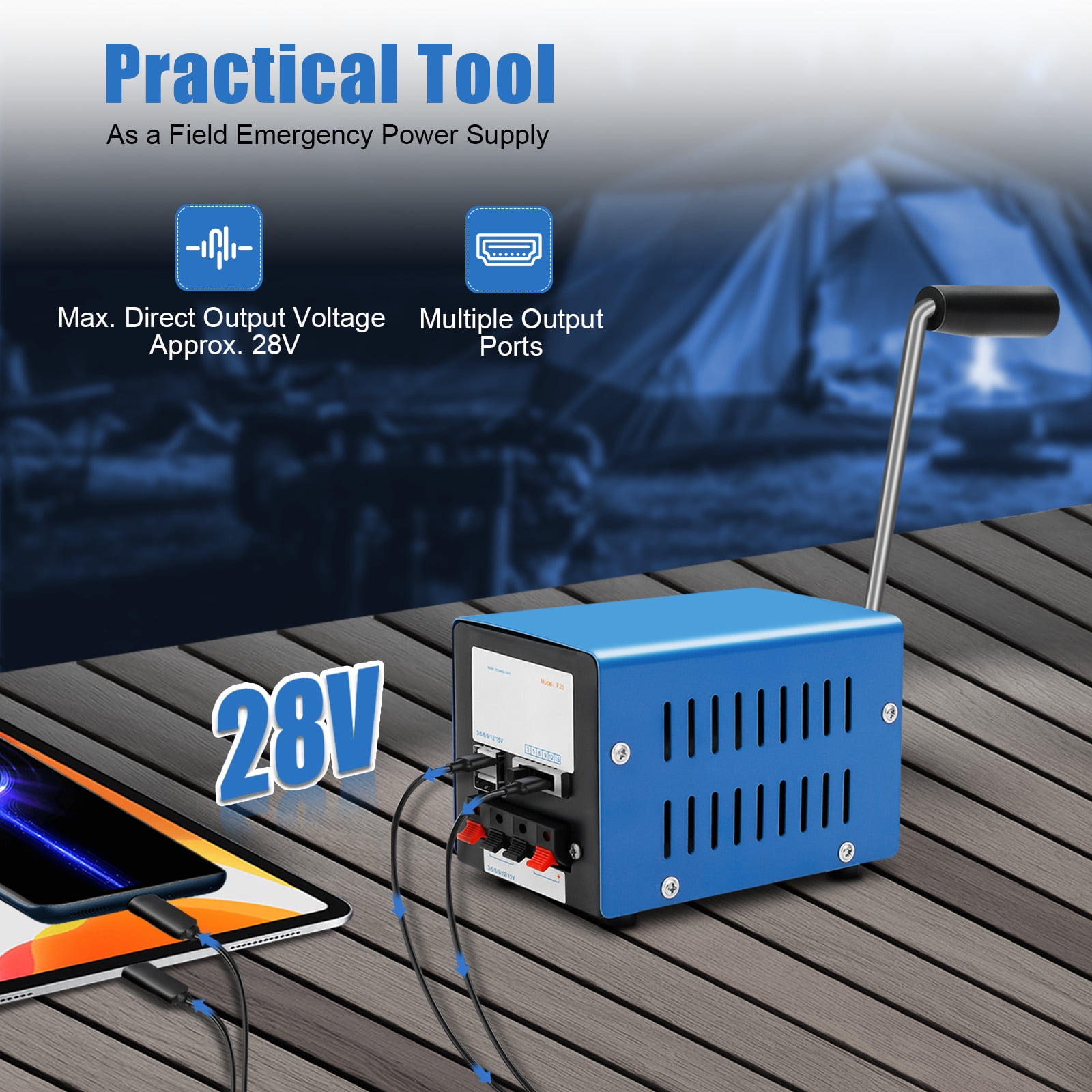 Peakora Hand Crank Generator 20W Portable Manual Power Supply for Emergency Camping (5 in x 3.39 in x 3.46 in) nl8z2