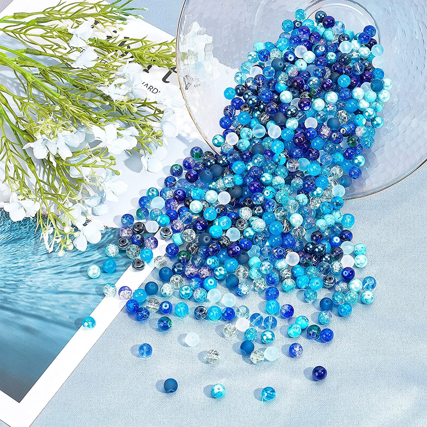SUPERFINDINGS 720pcs Glass Beads for Jewelry Making, Round Craft Loose Beads for DIY Bracelets and Necklaces (Multi-Color, 8mm) si7ye