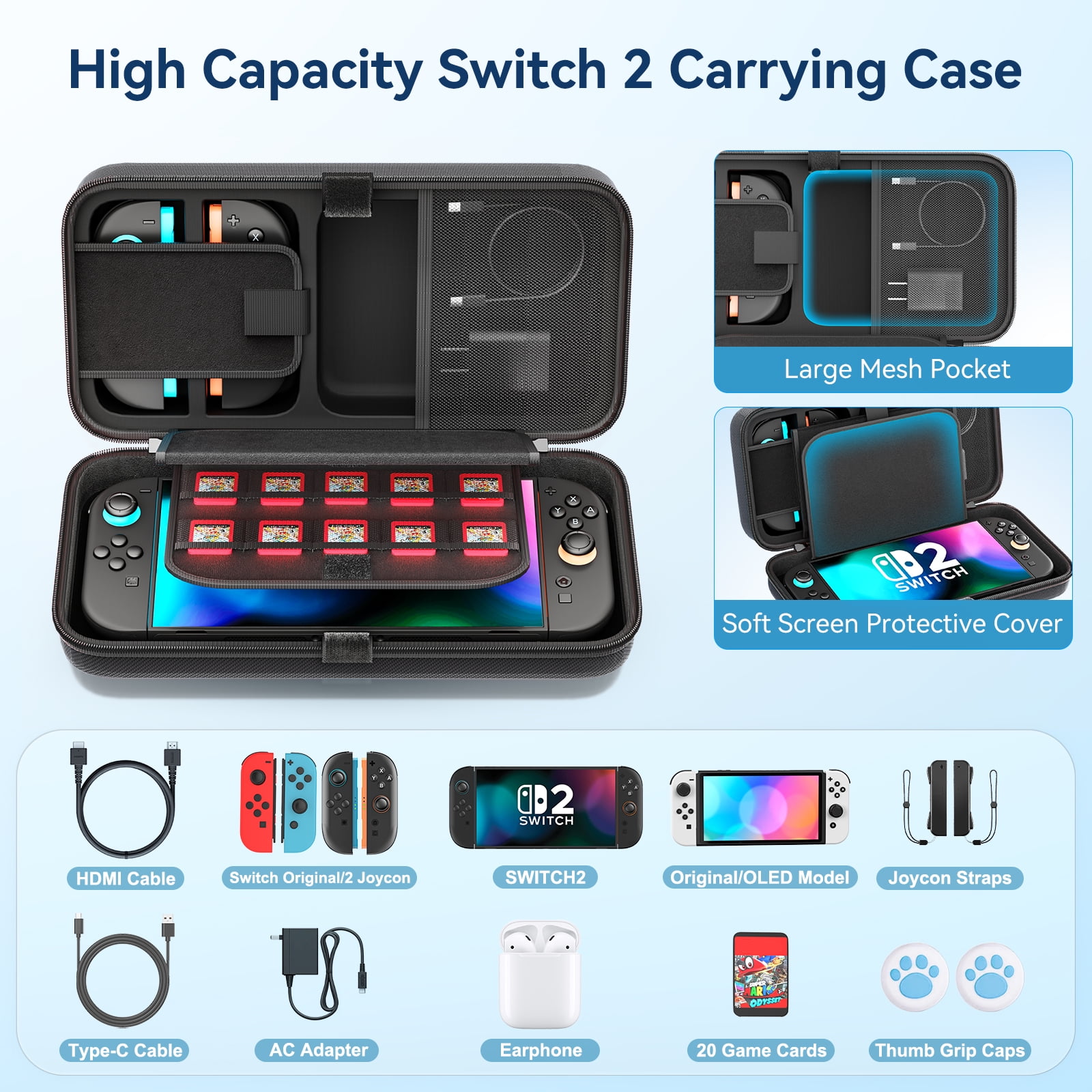 OIVO Carrying Case for Switch 2, Switch OLED, and Original Console (Black, 20 Game Card Slots) 1usvj