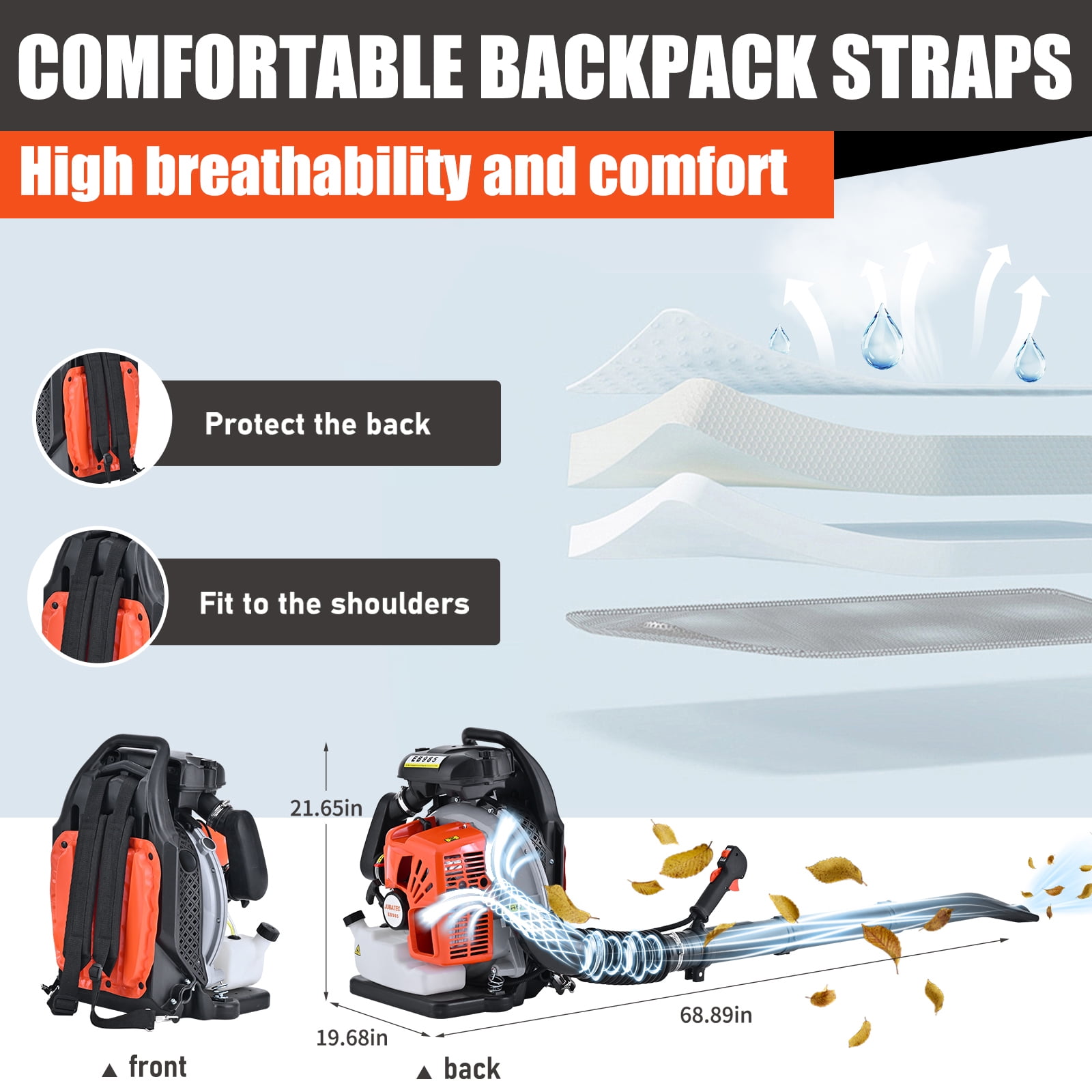 JUBATEC 65CC Backpack Gas Powered Leaf Blower (884 CFM, 3.8 HP, 24.25 lb) 947lc
