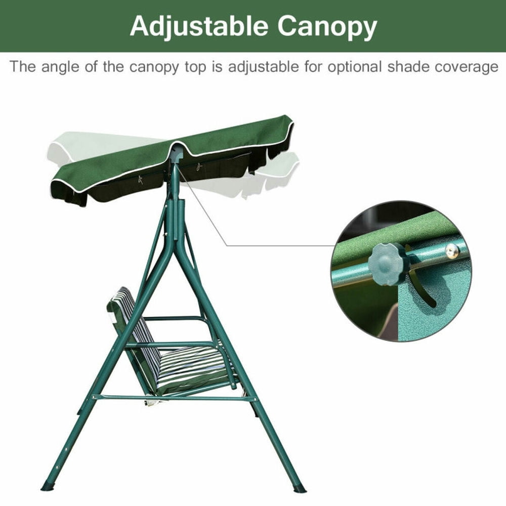 Topcobe Cushioned Patio Swing Glider with Adjustable Canopy (Green, 390 lb Capacity) sypld