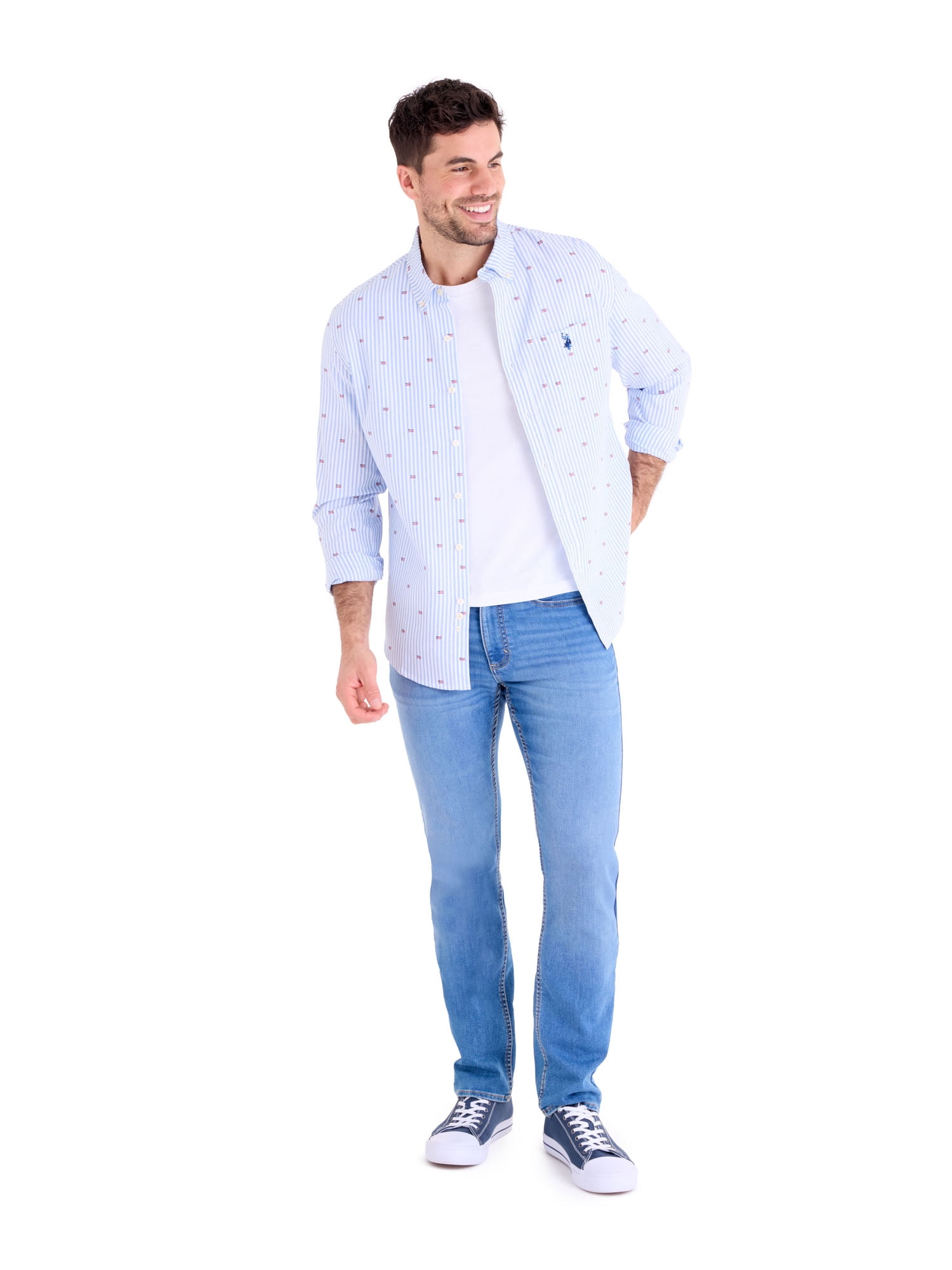 U.S. Polo Assn. Men's Americana Oxford Shirt Long Sleeve Button-Down (Blue, S) s6ecu