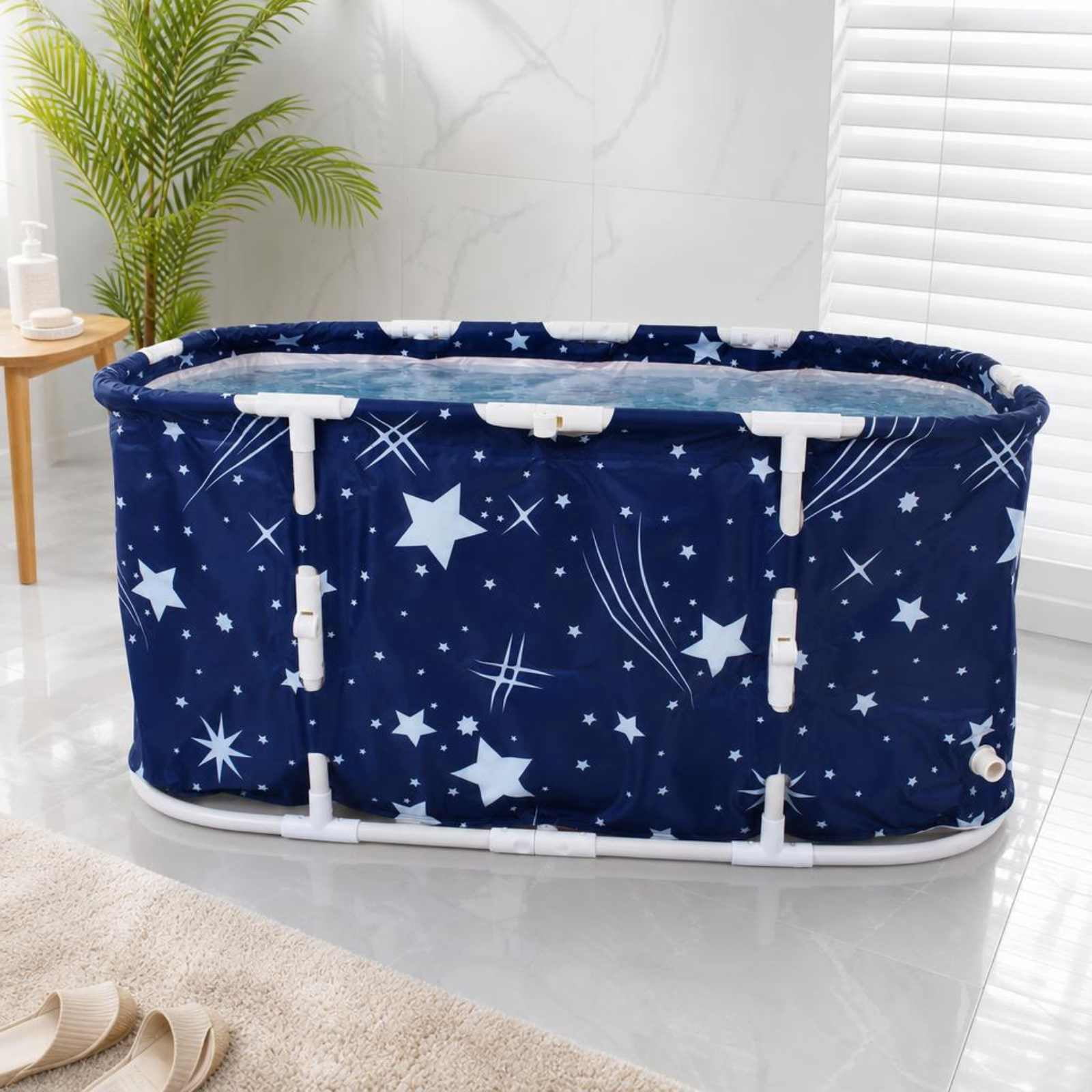 ANJORALA Portable Foldable Bathtub for Adults, Freestanding Hot & Ice Soaking Tub (Starry Blue, 47.2 in) 72qp1