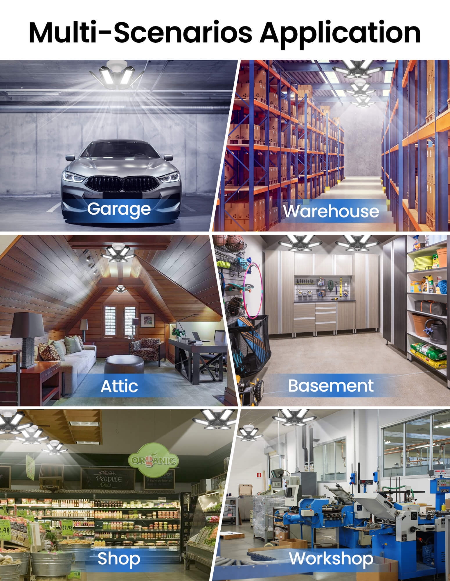 Sentryse LED Garage Light 29W Deformable Shop Ceiling Lamp (6500K Daylight, 2 Pack) ktxhm