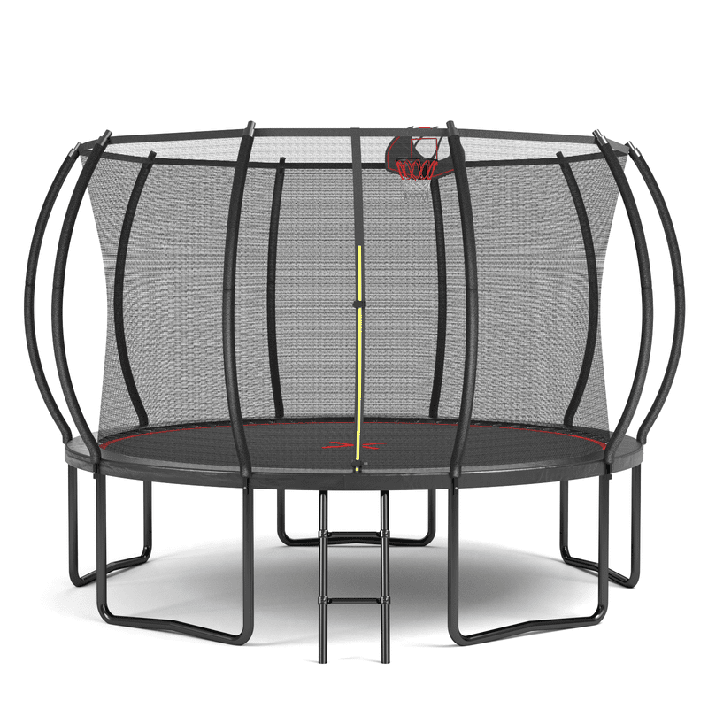 Comfort Stretch 12ft Round Trampoline with Safety Enclosure, Basketball Hoop & Ladder (Black, 12ft) 2j6ou