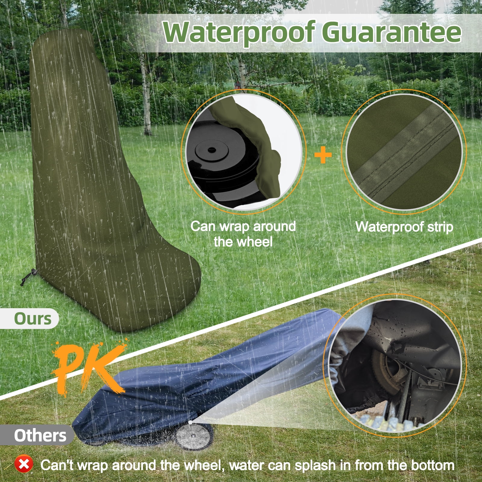 Zenicham Lawn Mower Cover, Heavy-Duty Waterproof Outdoor Push Mower Protection (Green, 78x23x50 in) 62kq8