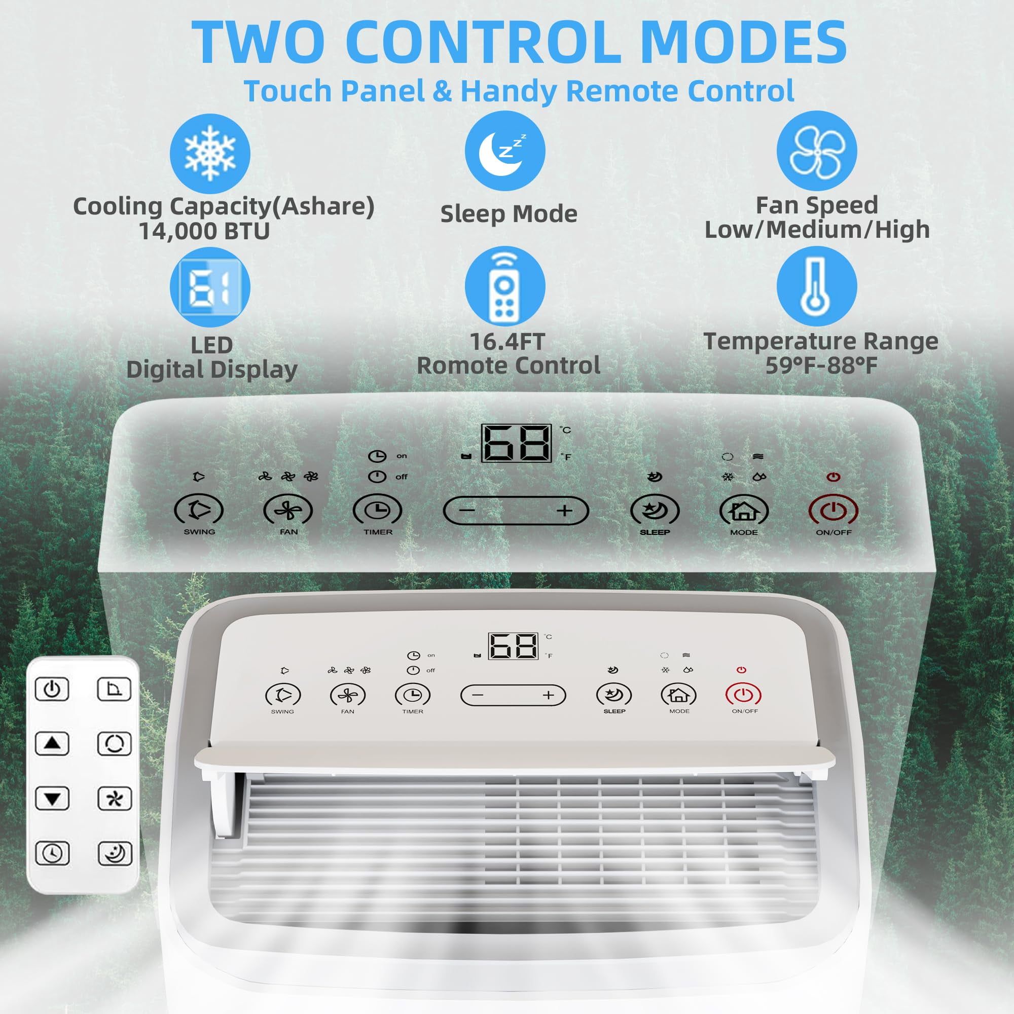 Towallmark 14,000 BTU Portable Air Conditioner for Rooms up to 700 Sq Ft (White) bnbv5