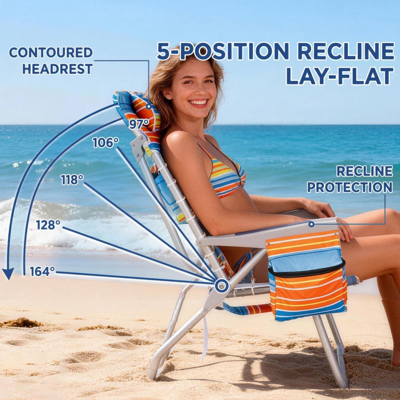 SUNSPIRE 17 in Beach Chair for Adults, 5-Position Reclining Backpack Folding Chair with Cooler Bag and Cup Holder (Red, 17 in) iqla1