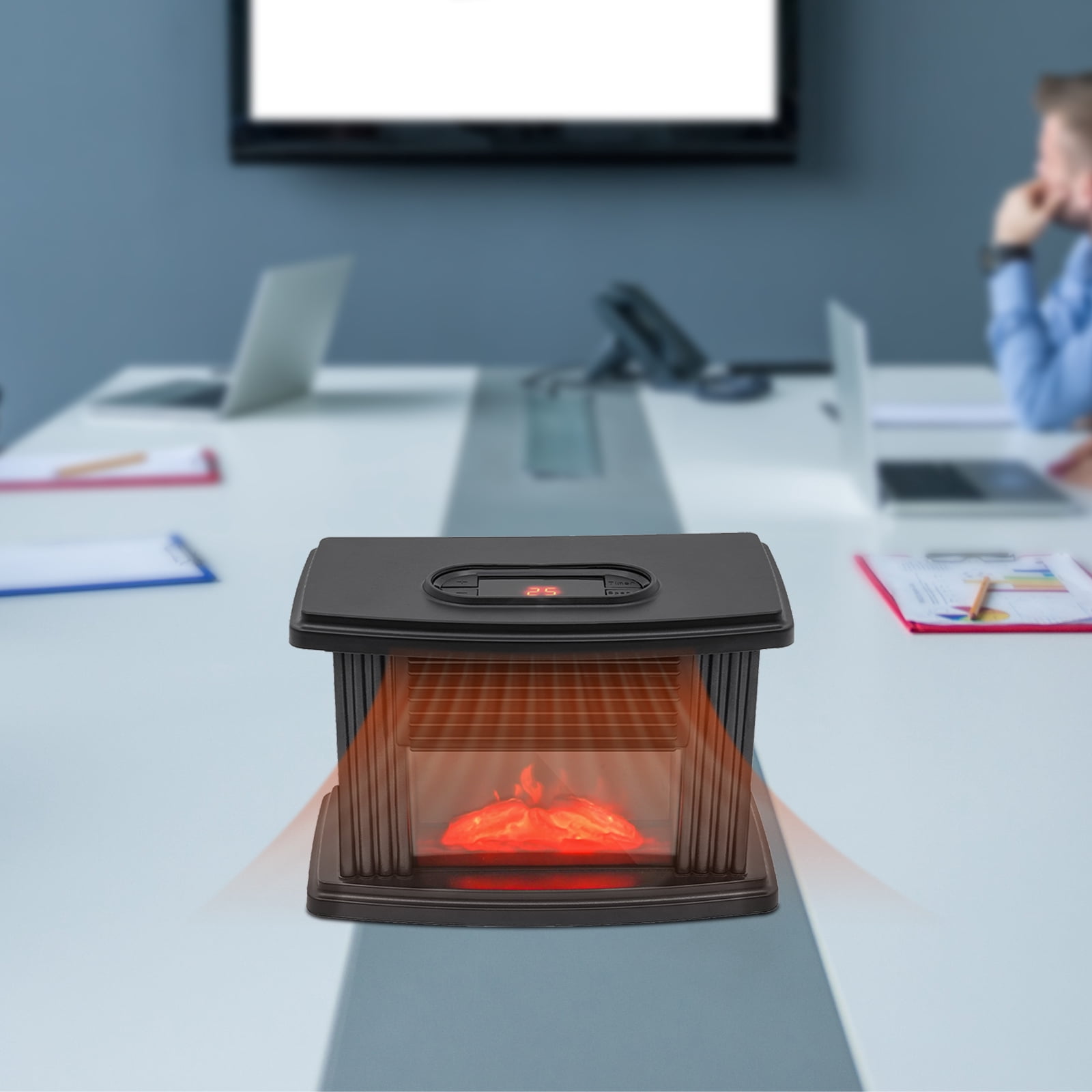 TOOL1SHOoo Electric Fireplace Space Heater, 3D Flame Log Burner, Portable Fast Heating (Black, 1000W) b20fj