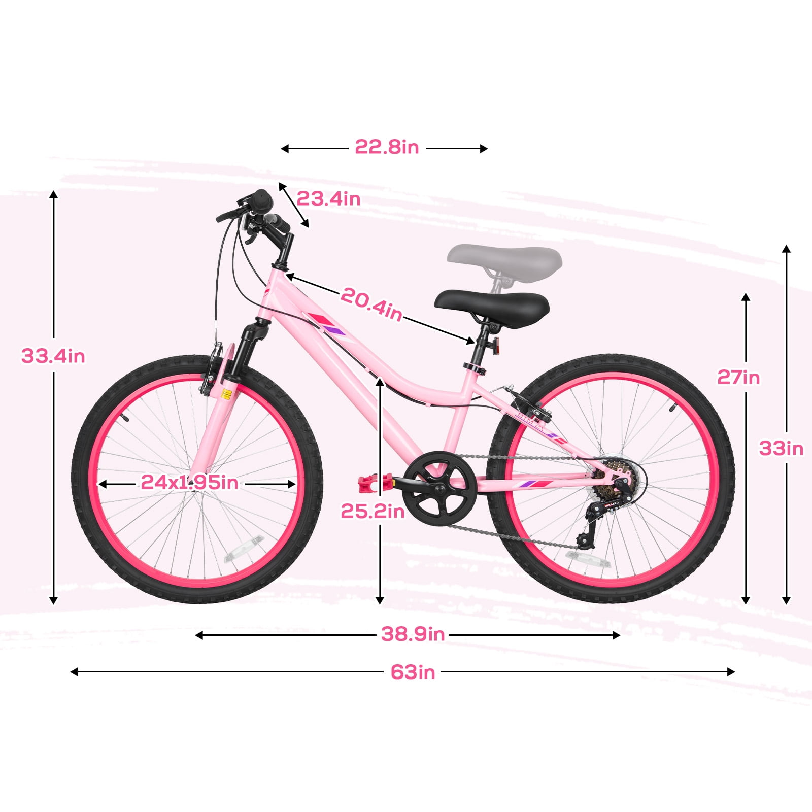 Hykolity Kids Mountain Bike, 24 in 7-Speed Girls Bicycle with Front Suspension (Pink, 24 in) 87vnz