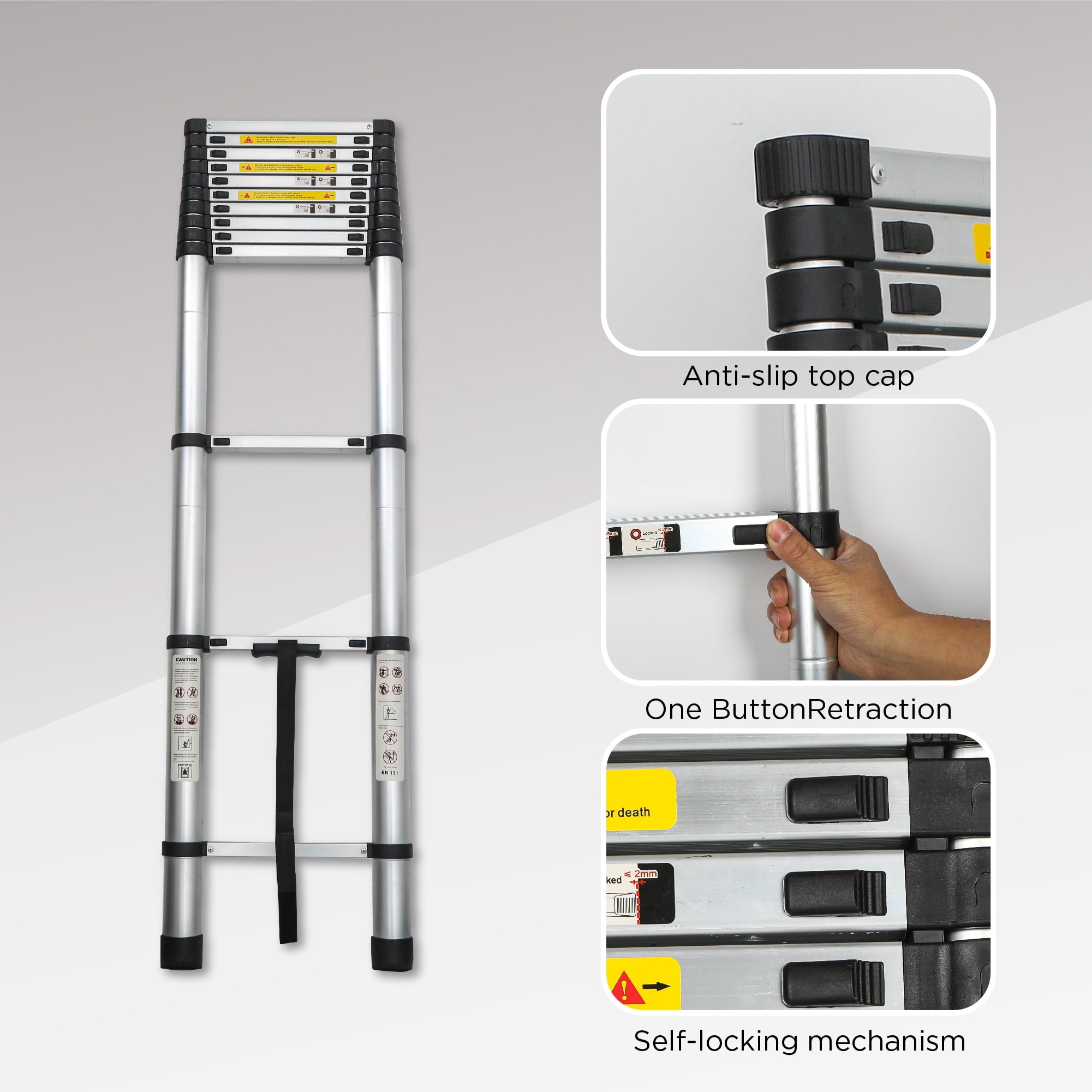 Juuar Telescoping Ladder, Aluminum Extension Ladder for Home and RV (Black, 12.5 ft) nzmw6