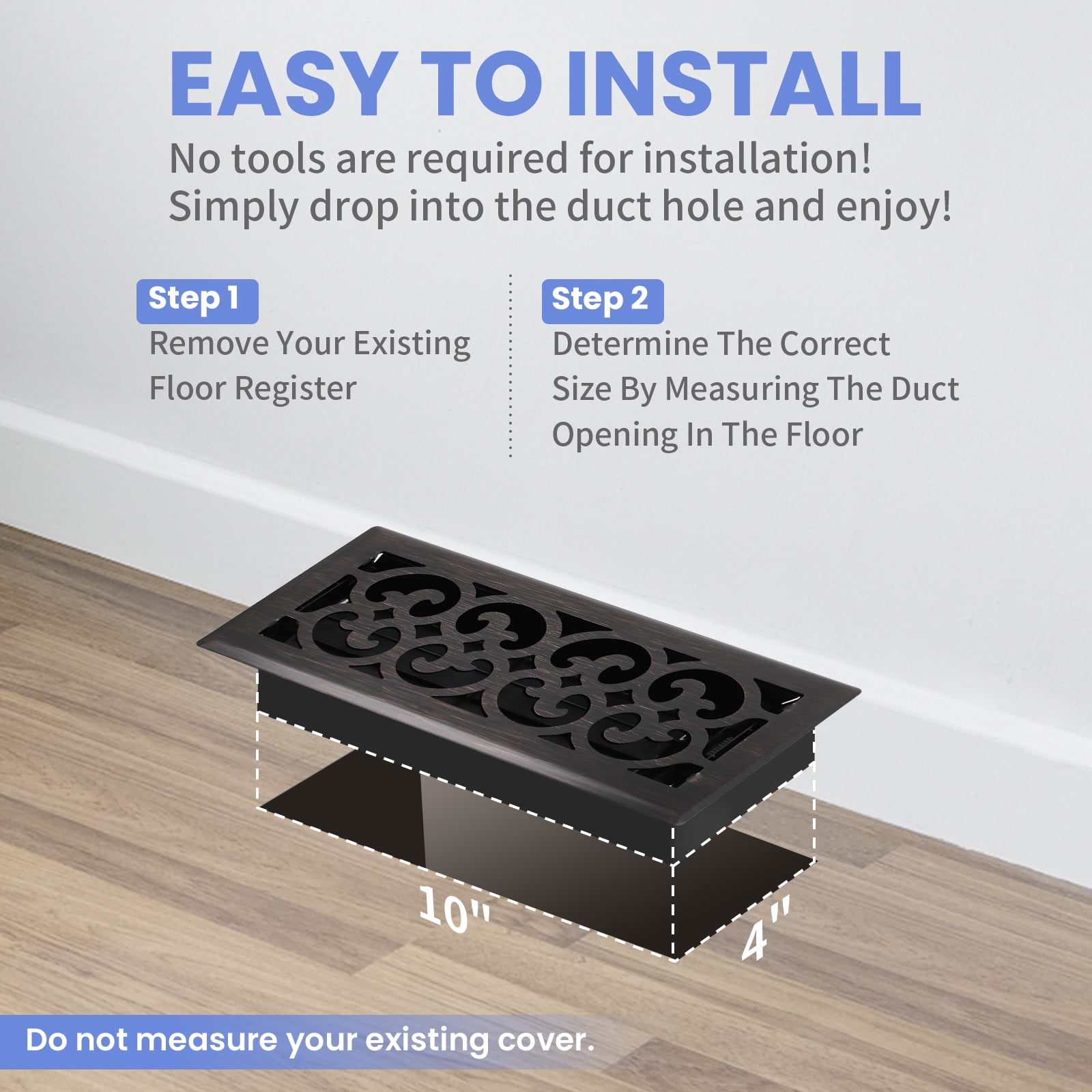 COZZIVITA Heavy Duty Walkable Floor Register, Charlotte Design Air Supply Vent Cover (Oil Rubbed Bronze, 4 in x 10 in, 2 Pack) uqs31