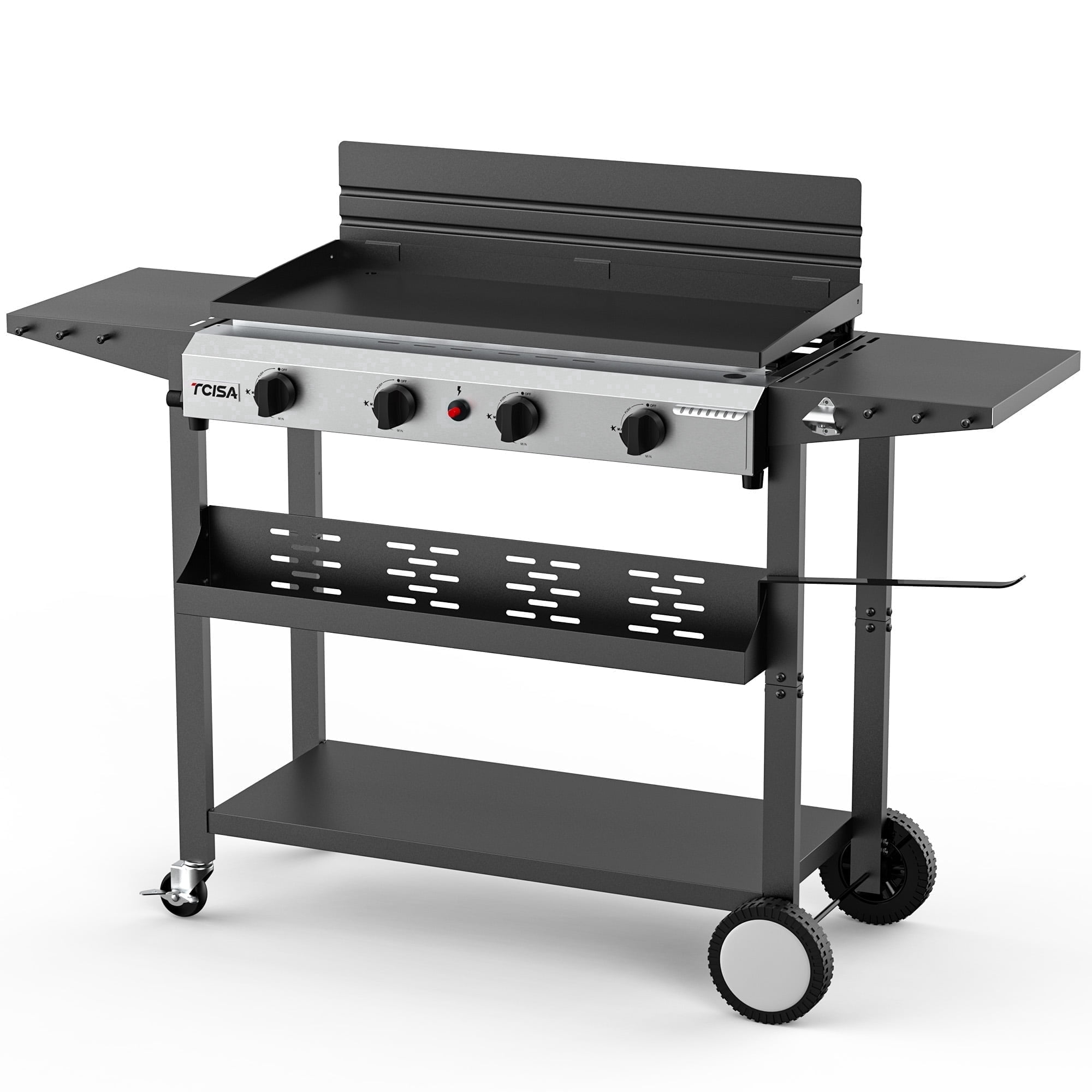 Tcisa 4 Burner Propane Gas Griddle with Standing Cart and Hood (Black, 400 sq in) 3zpub