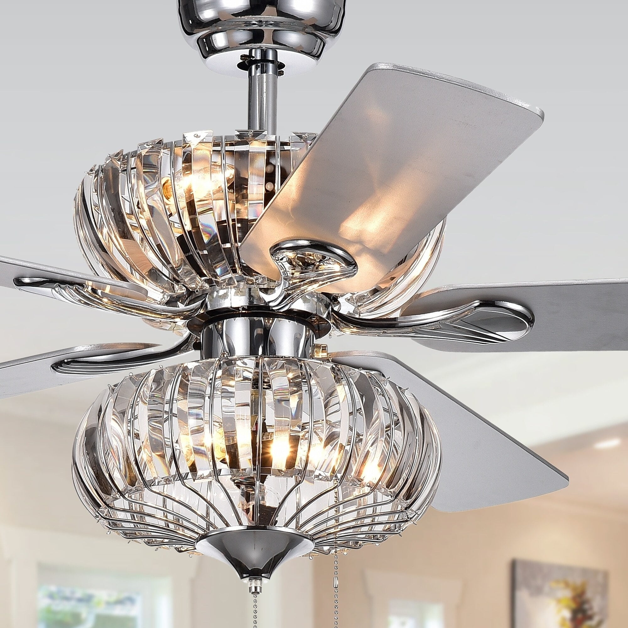 Warehouse of Tiffany Kyana Crystal Ceiling Fan with Light Kit (Chrome, 52 in) ozkdk