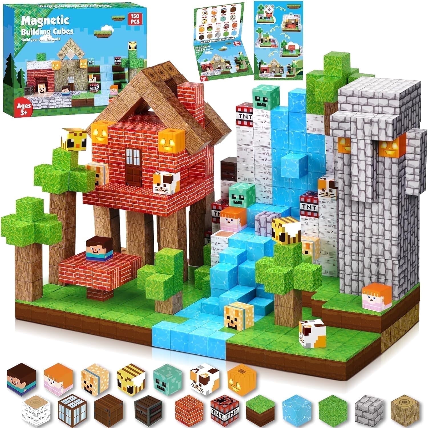 Annexfun Magnetic Building Blocks Set, STEM Montessori Sensory Stacking Cubes for Creative Construction (150 Pieces) a3tdz