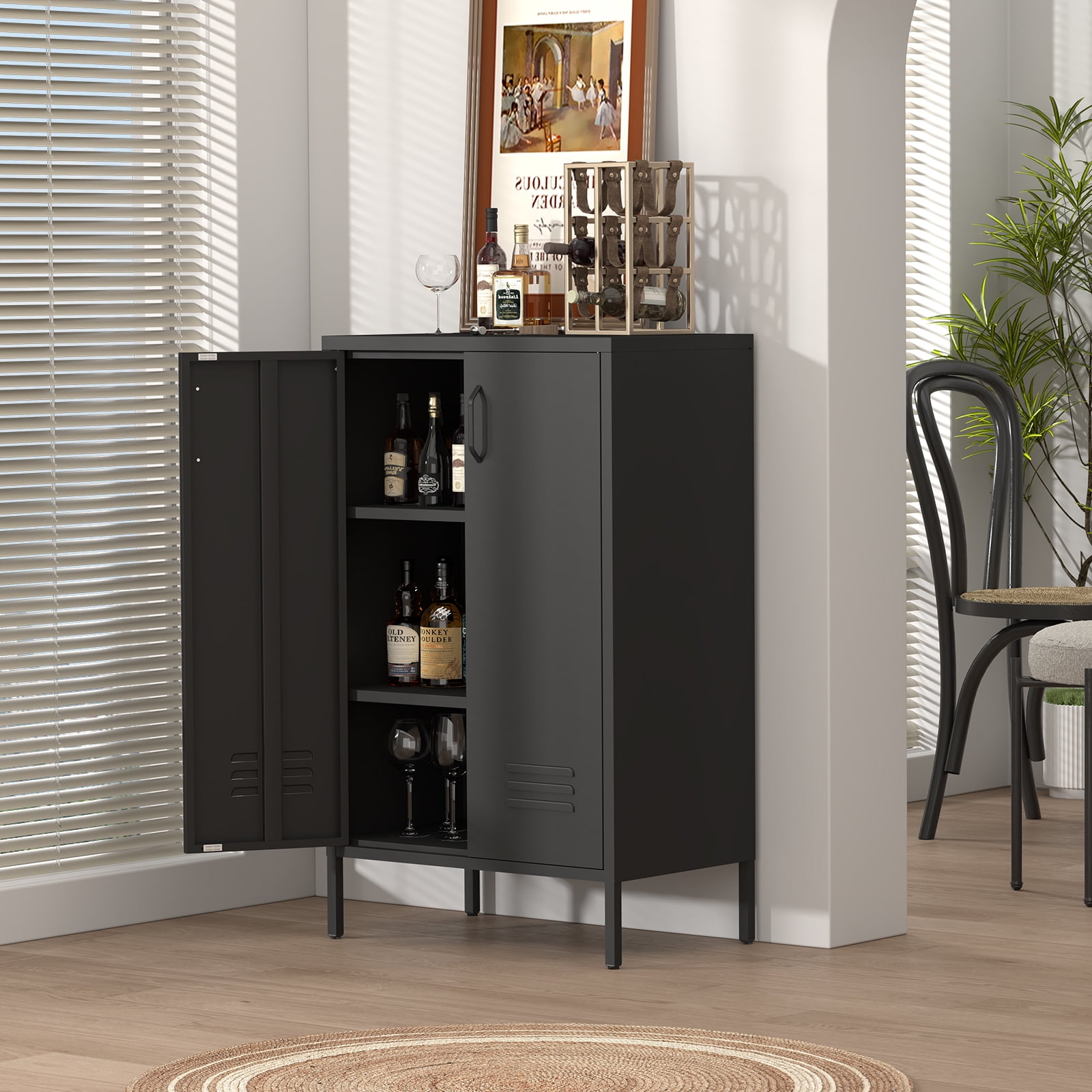 NICEGDLT Metal Storage Cabinet with Adjustable Shelves and Magnetic Doors (Black, 2-Door) 972os