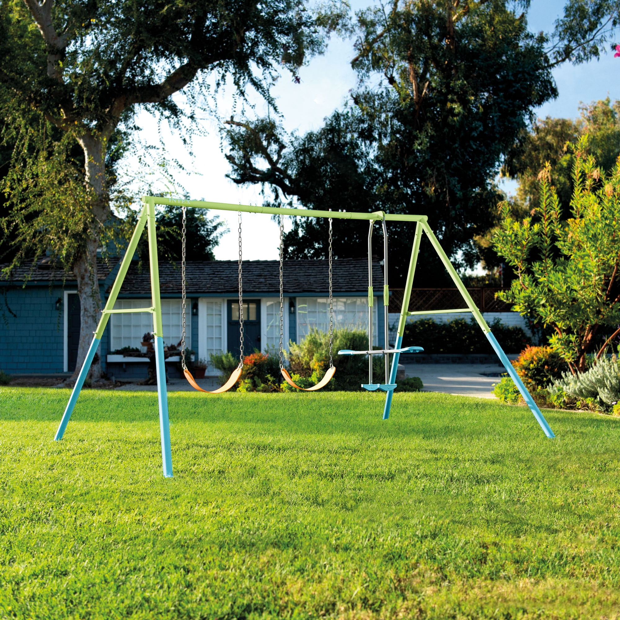 Intex Playground Swing Set with Trapeze Bar and Glider (Multicolor, 135 x 83 x 100 in) uuzt2