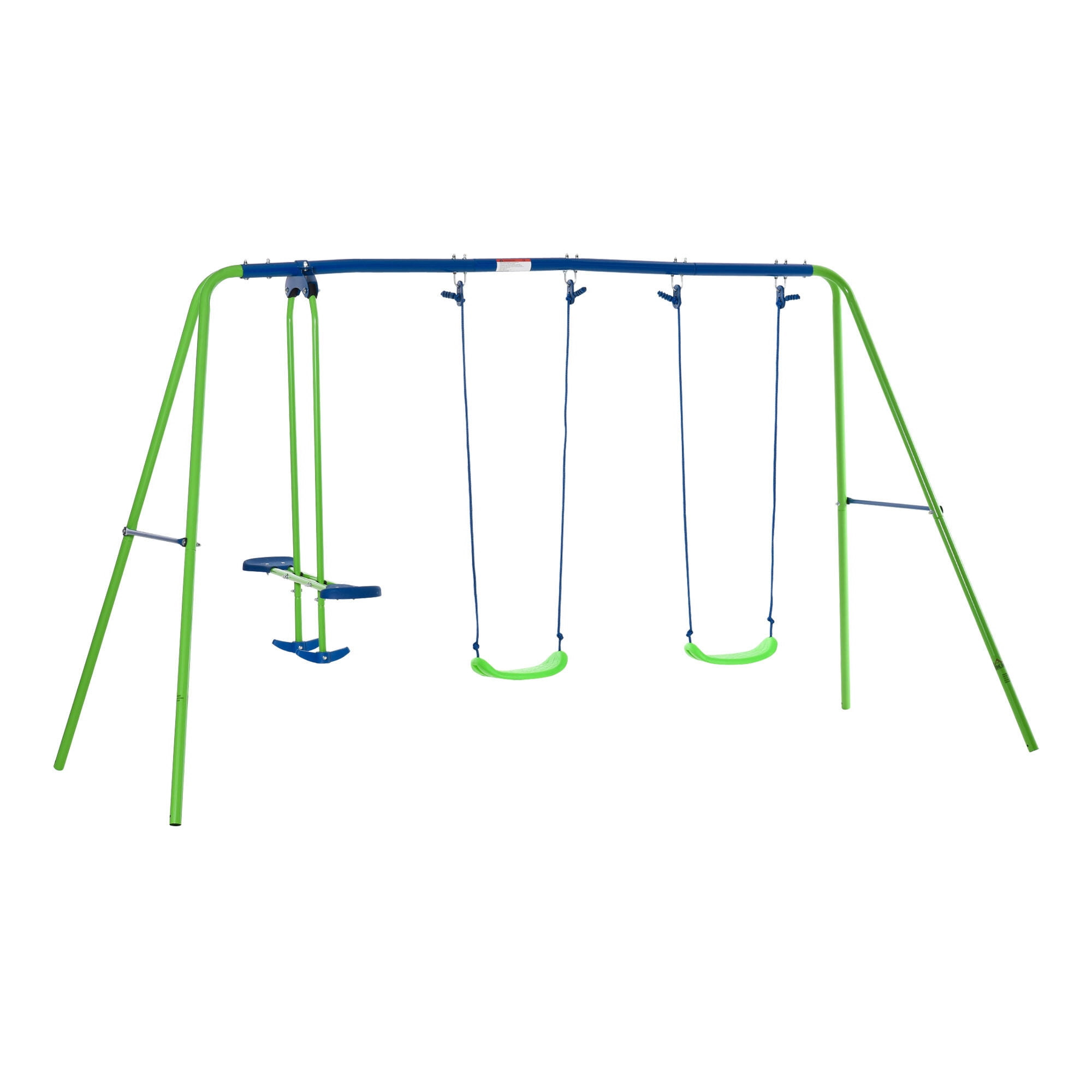 Outsunny Metal Swing Set with Glider and Two Adjustable Seats (Green, 110.25 in x 55 in x 70 in) fdgec