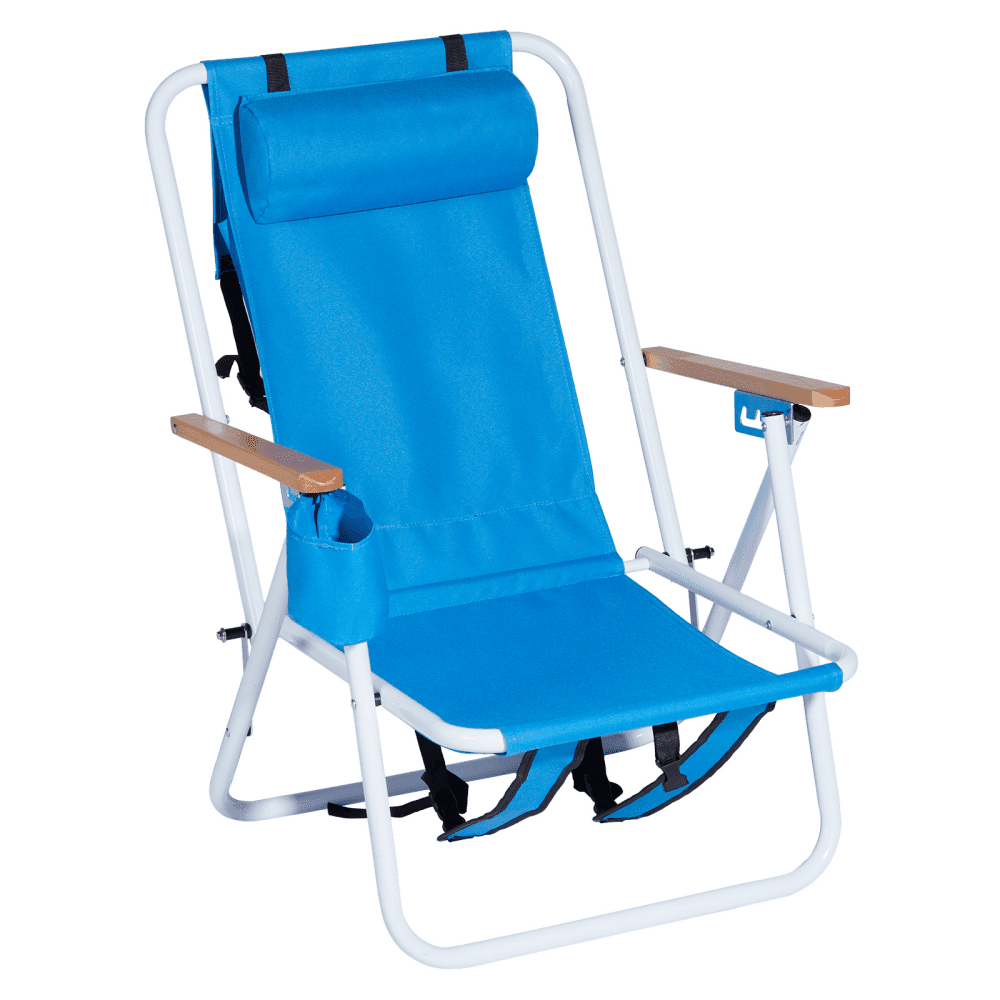 Tcbosik Folding Beach Chairs with 4-Position Adjustable Backrest and Cup Holder (Blue, Set of 2) mnnk6