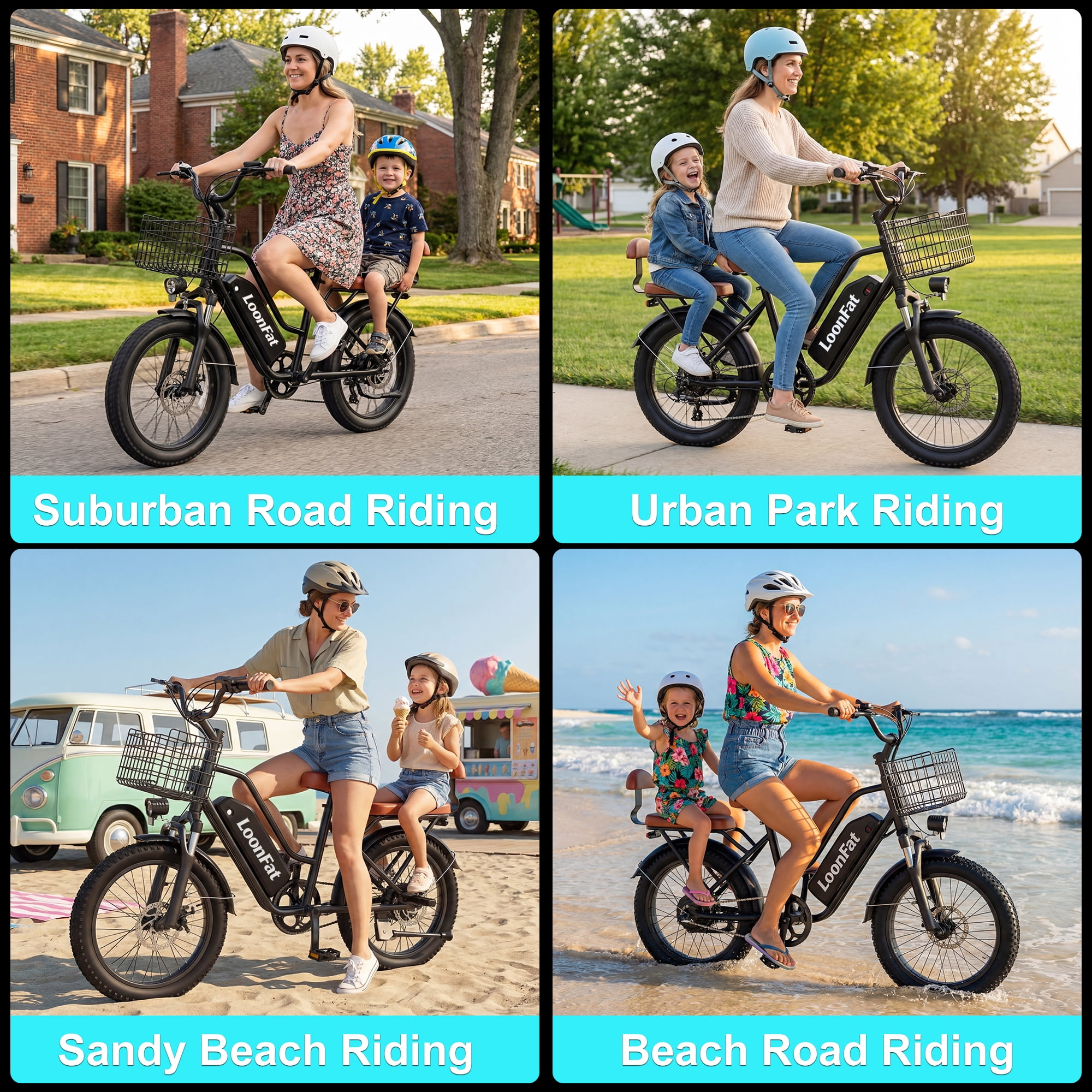 Loonfat Electric Bike for Adults, 1000W Peak Motor Commuter E-Bike with 48V Battery (Black, 20 in Tires) bt0nd
