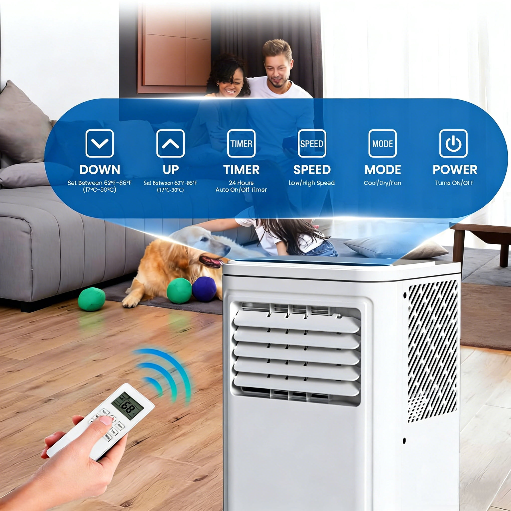 Moifoi 8000 BTU Portable Air Conditioner, 3-in-1 Cooling, Dehumidifying, and Fan Unit for Rooms up to 350 sq ft (White) oq3ou