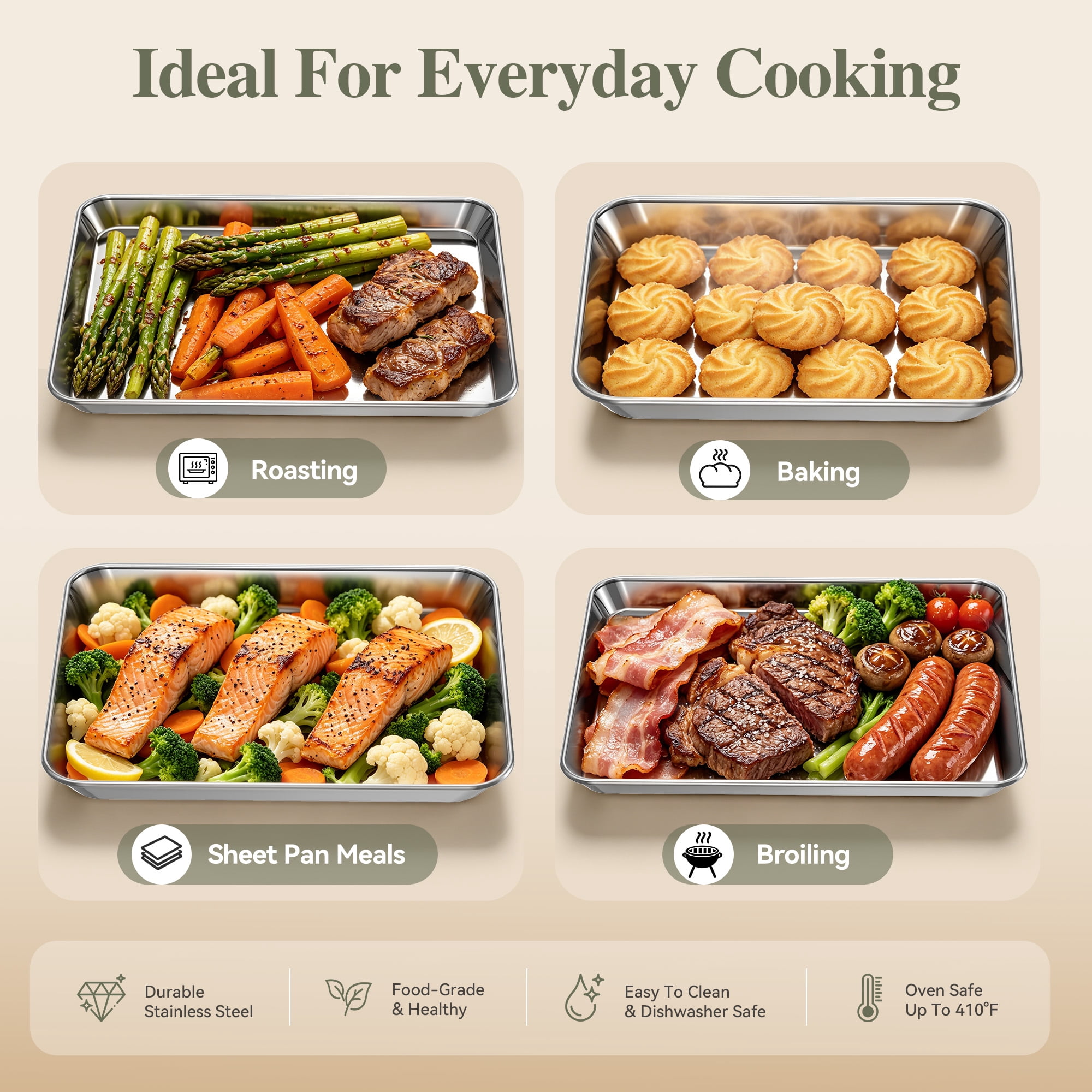 TINANA Stainless Steel Baking Sheet Set (2-Piece, 16 x 12 x 1 in) jvrhc