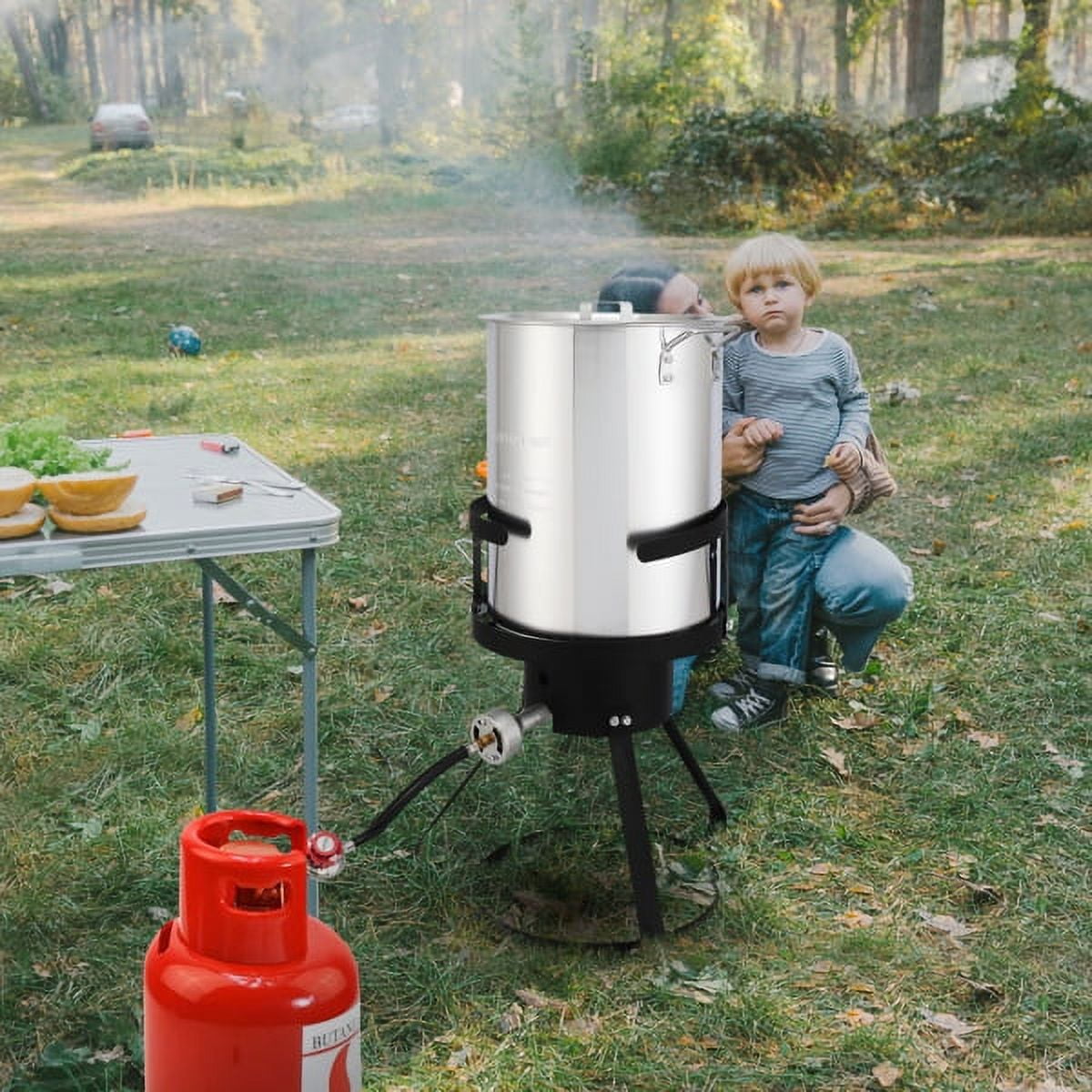 AMEEL Outdoor Gas Fryer Cooking Station with 30qt and 10qt Pots (Black, 13 in x 32 in) o1q1e